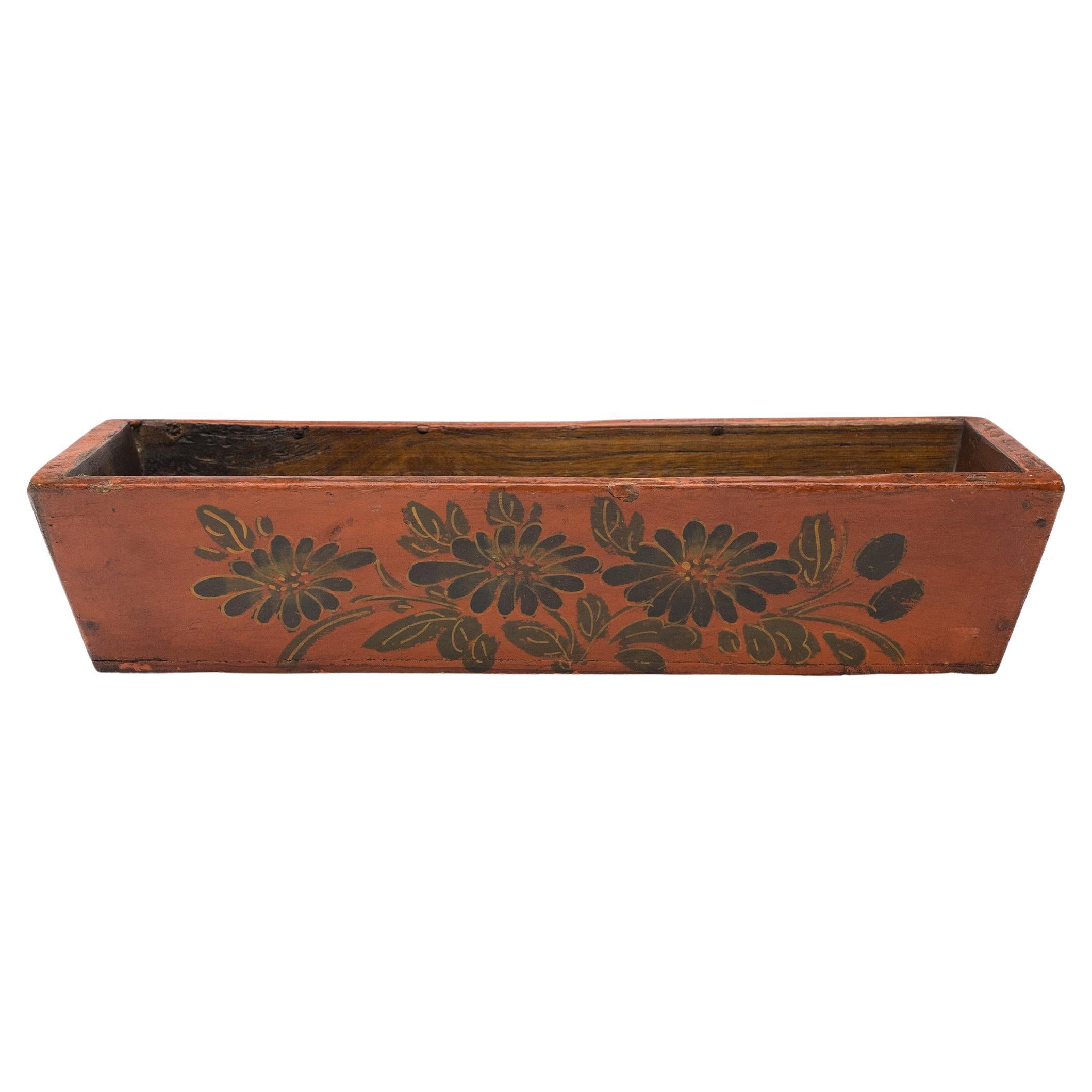 Chinese Orange Chrysanthemum Folk Tray, c. 1940s For Sale
