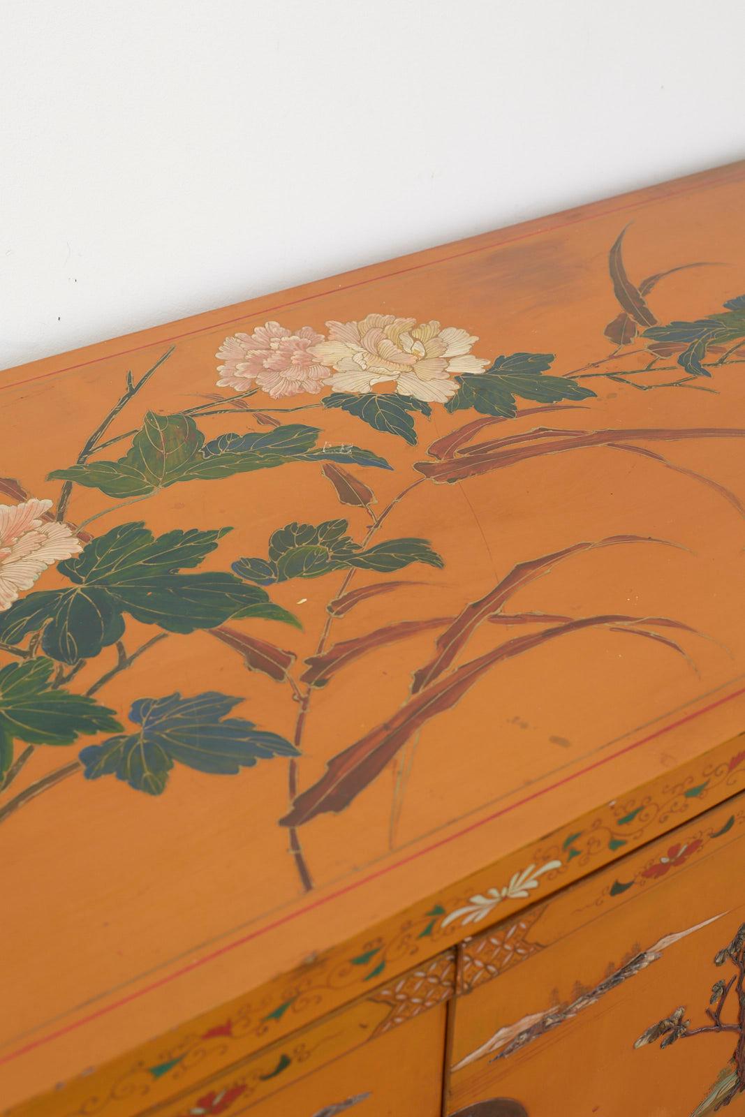 Chinese Orange Lacquered Cabinet with Soapstone Inlay 10