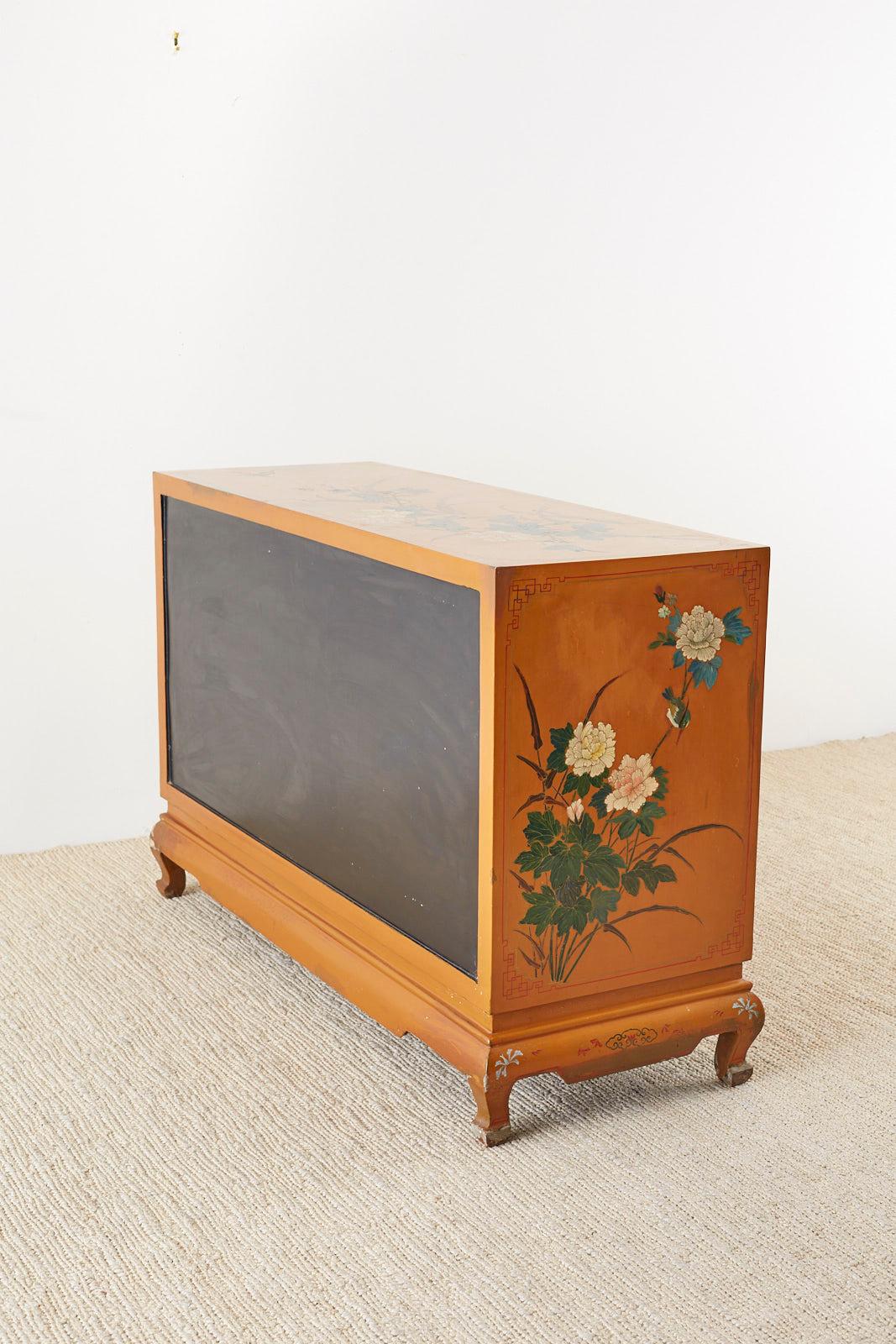 Chinese Orange Lacquered Cabinet with Soapstone Inlay 12