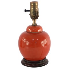 Chinese Orange Luster Porcelain Round Table Lamp