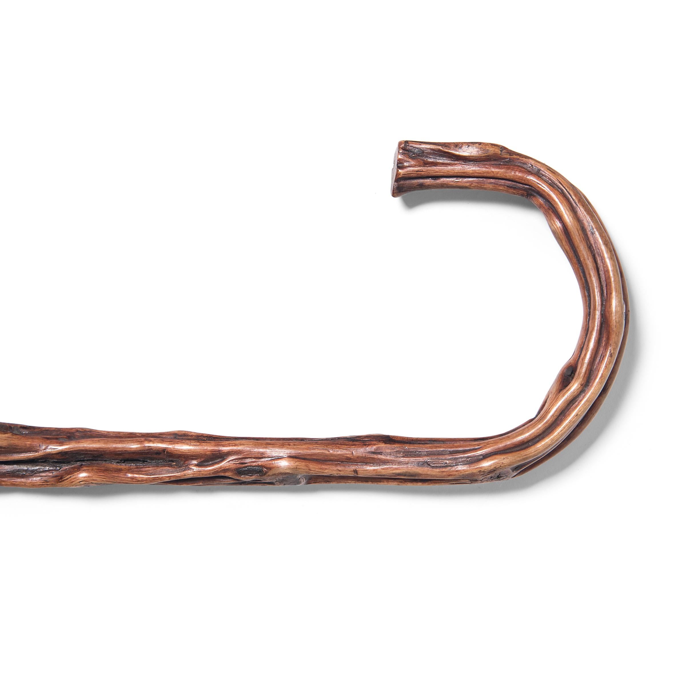 The knotted and twisted nature of root wood has long been celebrated in China, as evidenced in this stunning walking stick from 1870. The wood’s unusual twists and turns are cut and formed into uniquely beautiful utilitarian objects. Furniture and