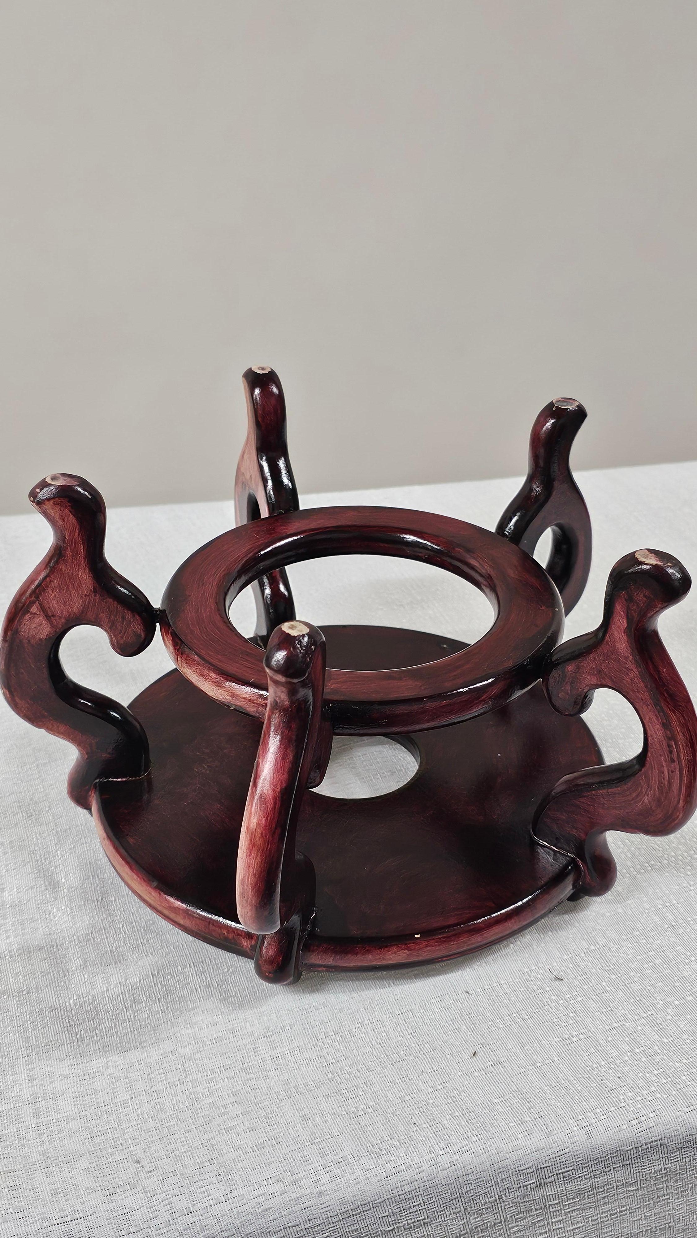 Chinese Oriental Ceramic Fish Bowl, Jardiniere or Planter On Rosewood Stand For Sale 7