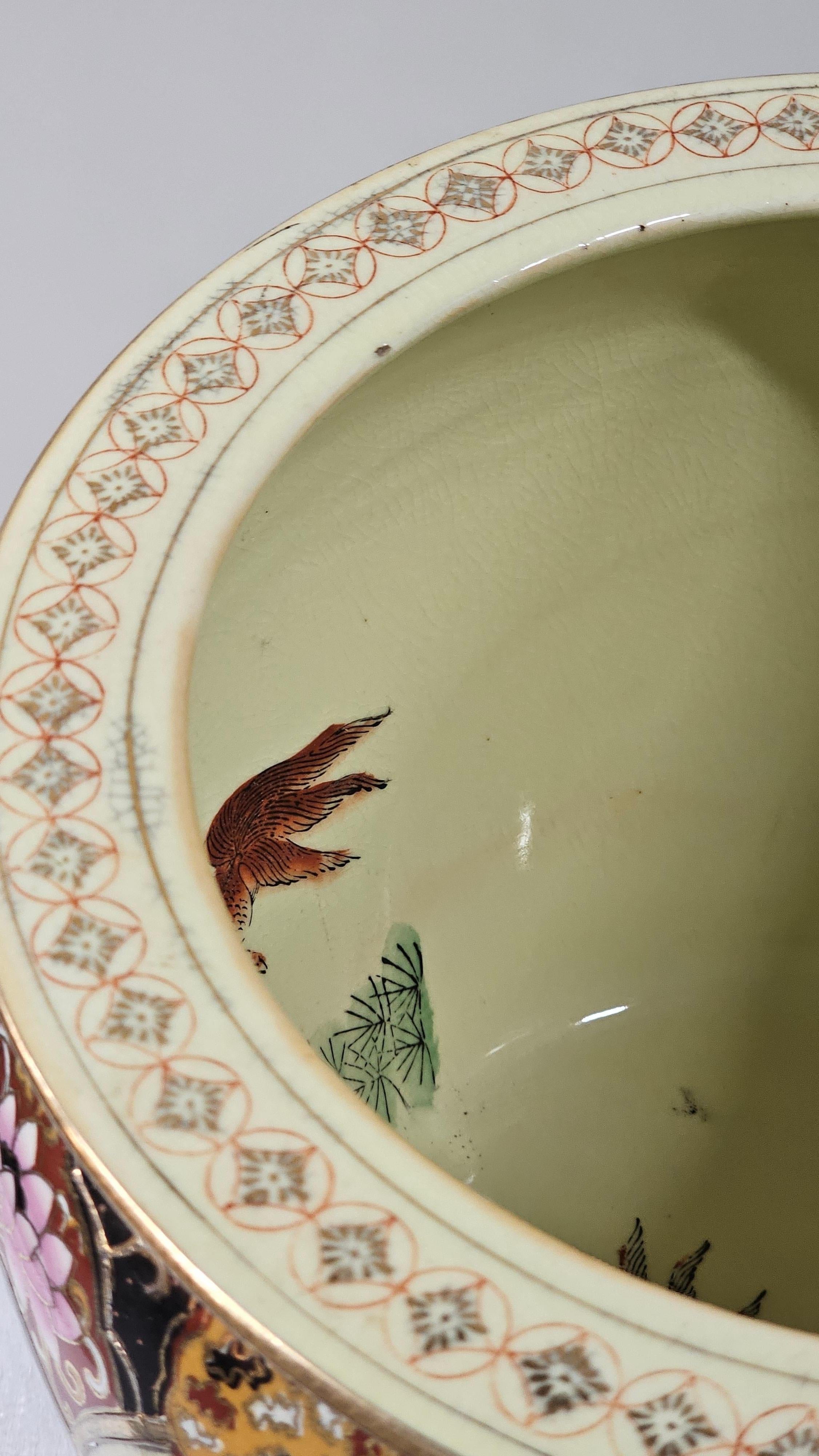 Chinese Oriental Ceramic Fish Bowl, Jardiniere or Planter On Rosewood Stand For Sale 2