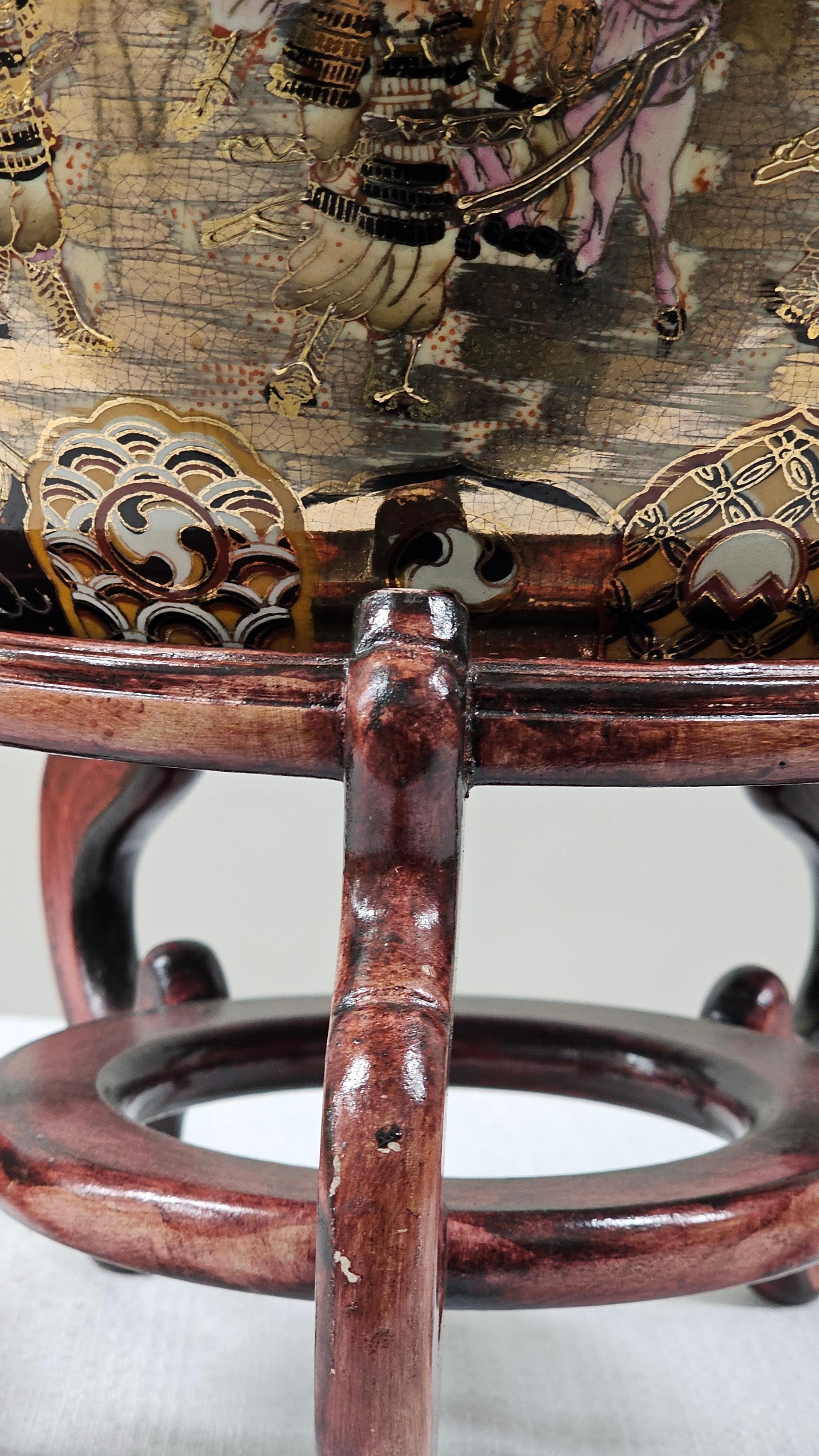 Chinese Oriental Ceramic Fish Bowl, Jardiniere or Planter On Rosewood Stand For Sale 4
