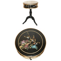 CHINESE ORIENTAL CHINOISERIE STYLE HAND PAiNTED DRUM SIDE END LAMP WINE TABLE