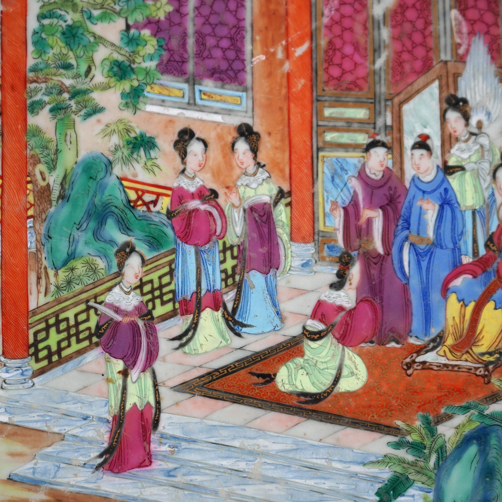 Chinese Oriental Porcelain Garden Seat with Garden Genre Scene, 20th Century 7