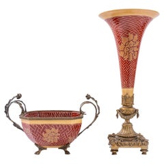 Chinese Ormolu Mounted Porcelain Vase & Bowl