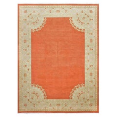 Chinese Oushak Wool 9x12 Orange & Ivory Handmade Area Rug