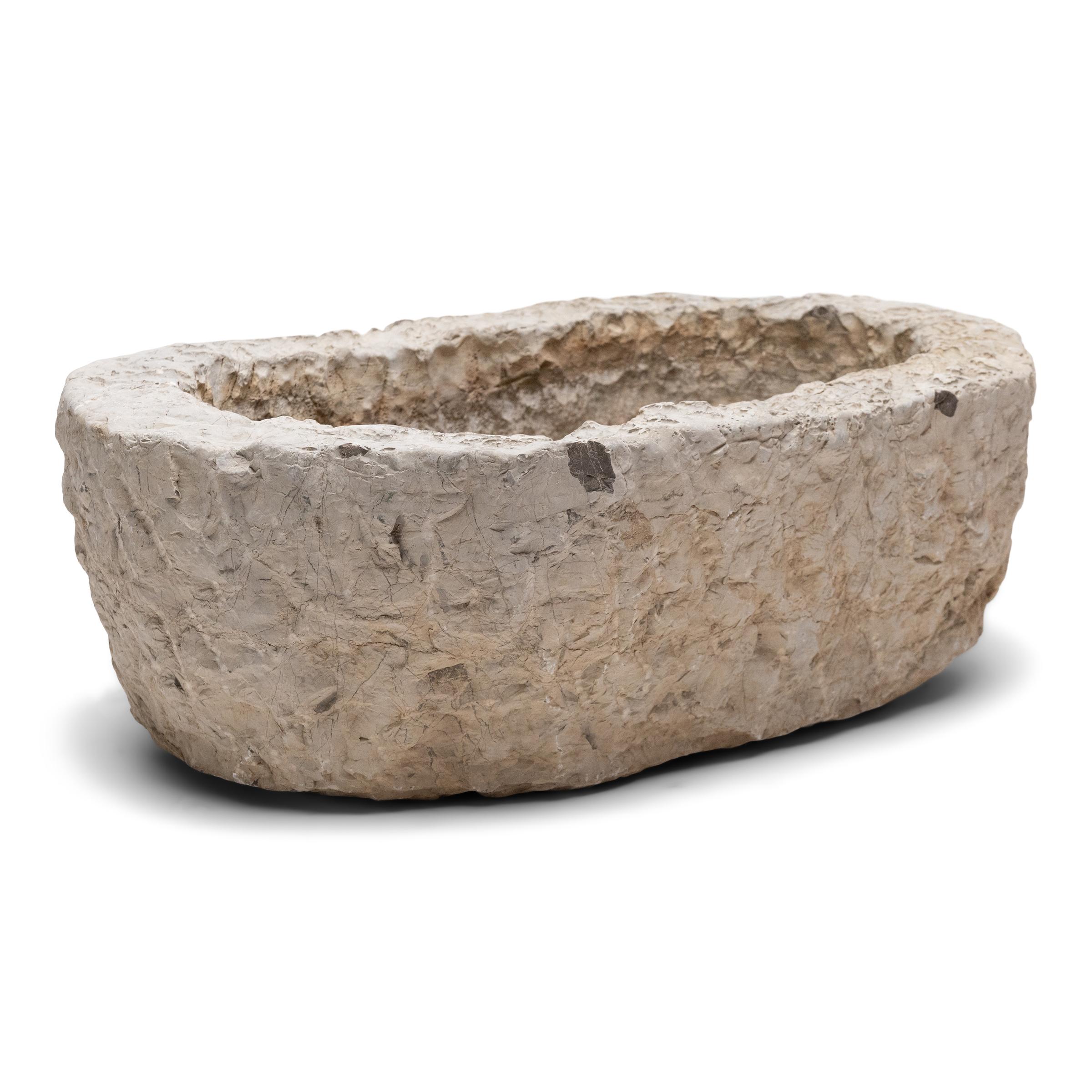 Rustic Chinese Oval Stone Trough, c. 1900 For Sale