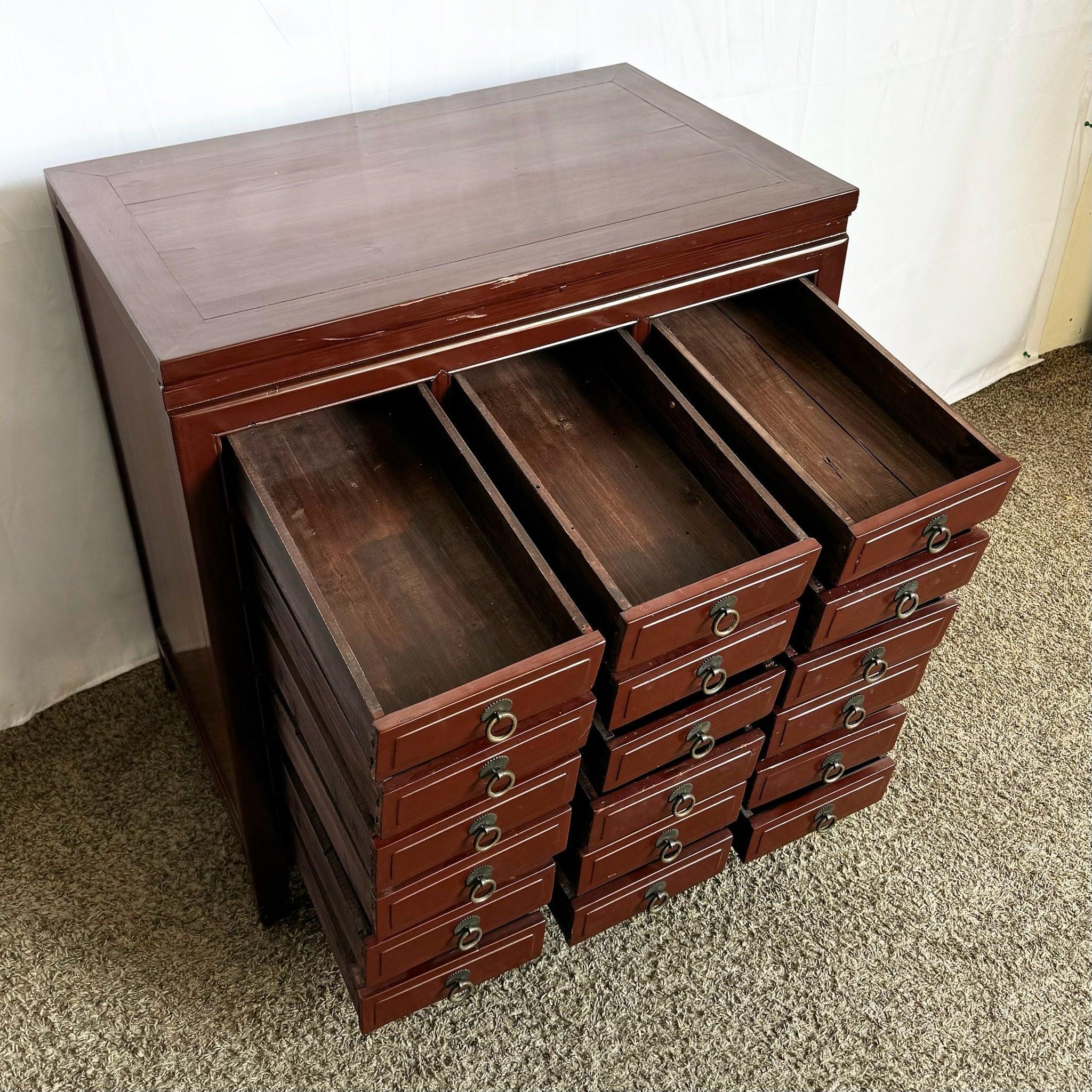 Chinese Ox Blood Red Apothecary Chest of Drawers For Sale 2