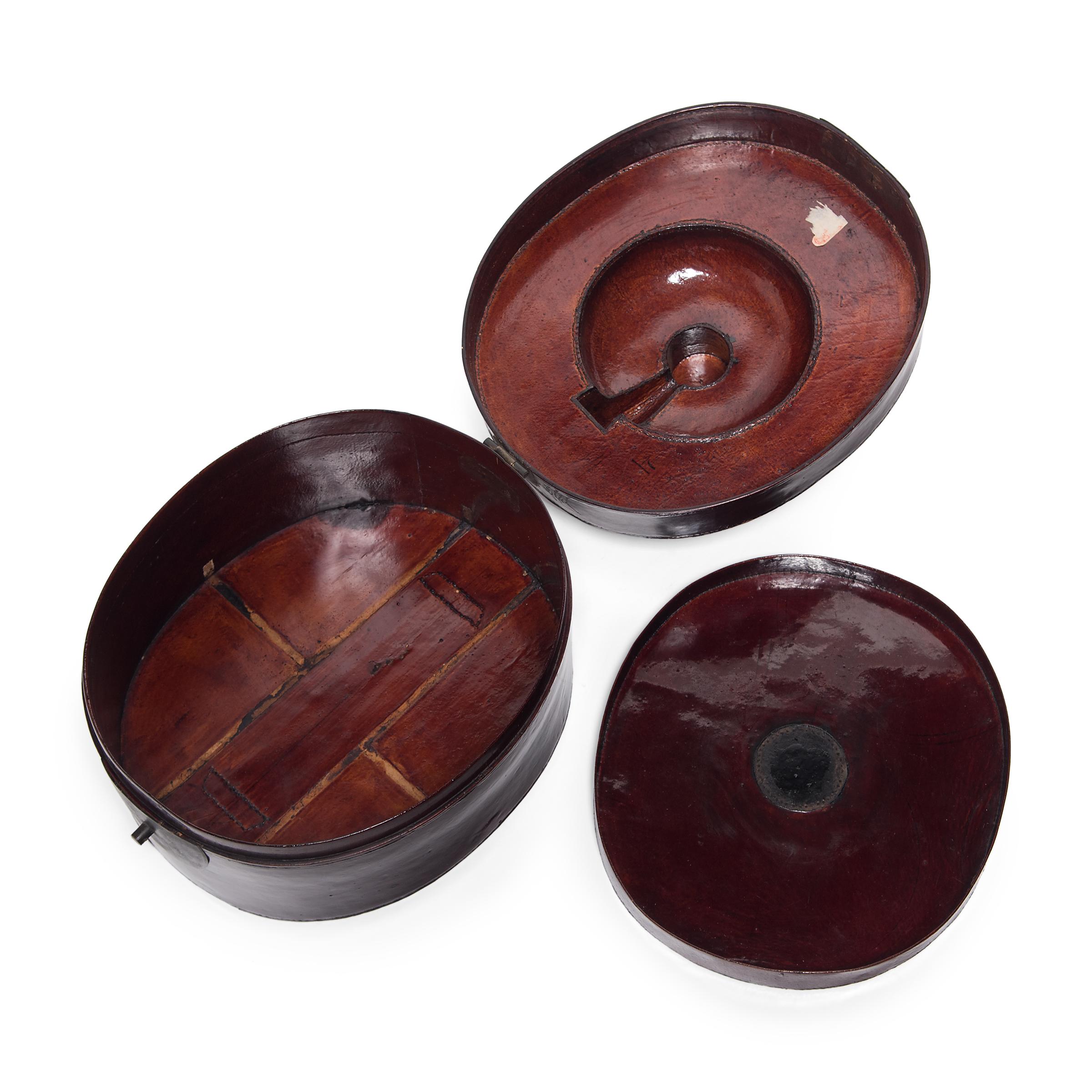 Hide Chinese Oxblood Double Hat Box, circa 1850