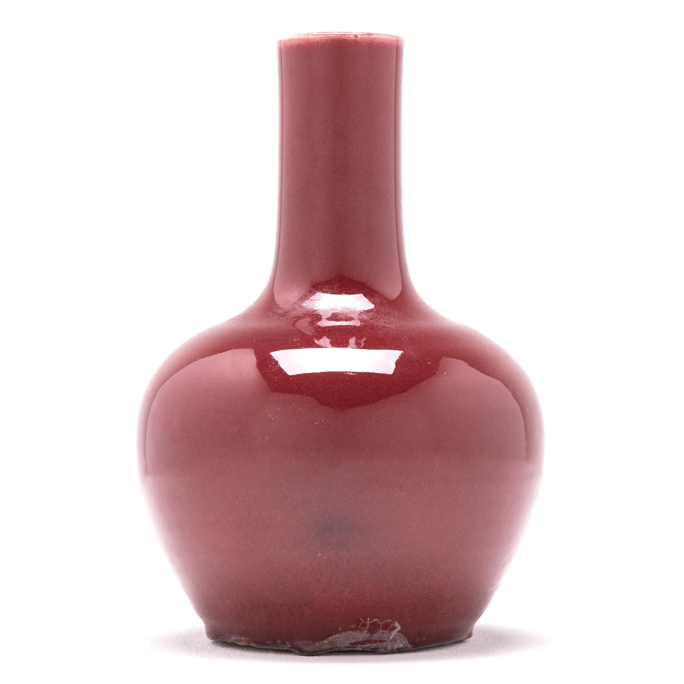 Glazed Chinese Oxblood Gooseneck Vase