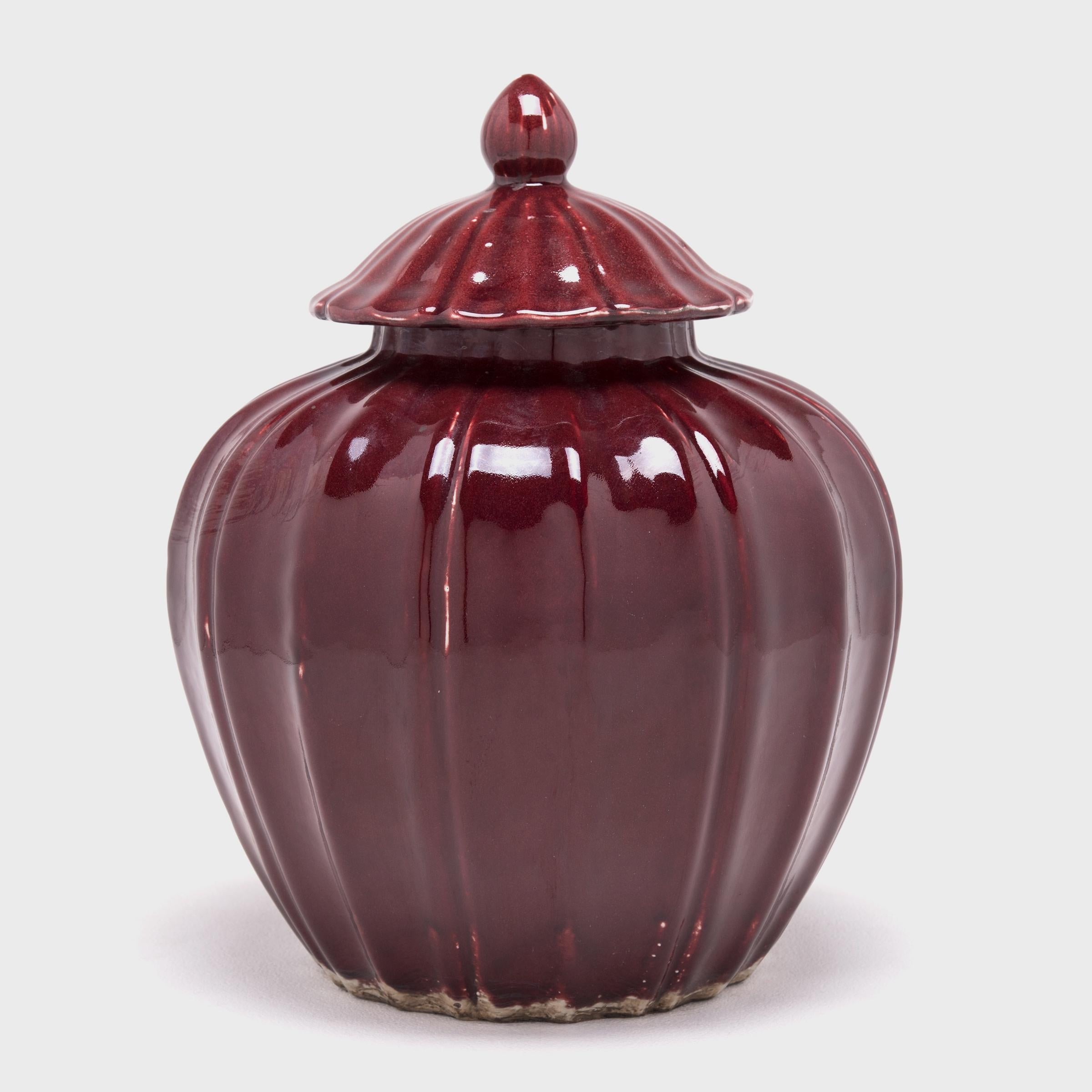 Modern Chinese Oxblood Red Melon Jar For Sale