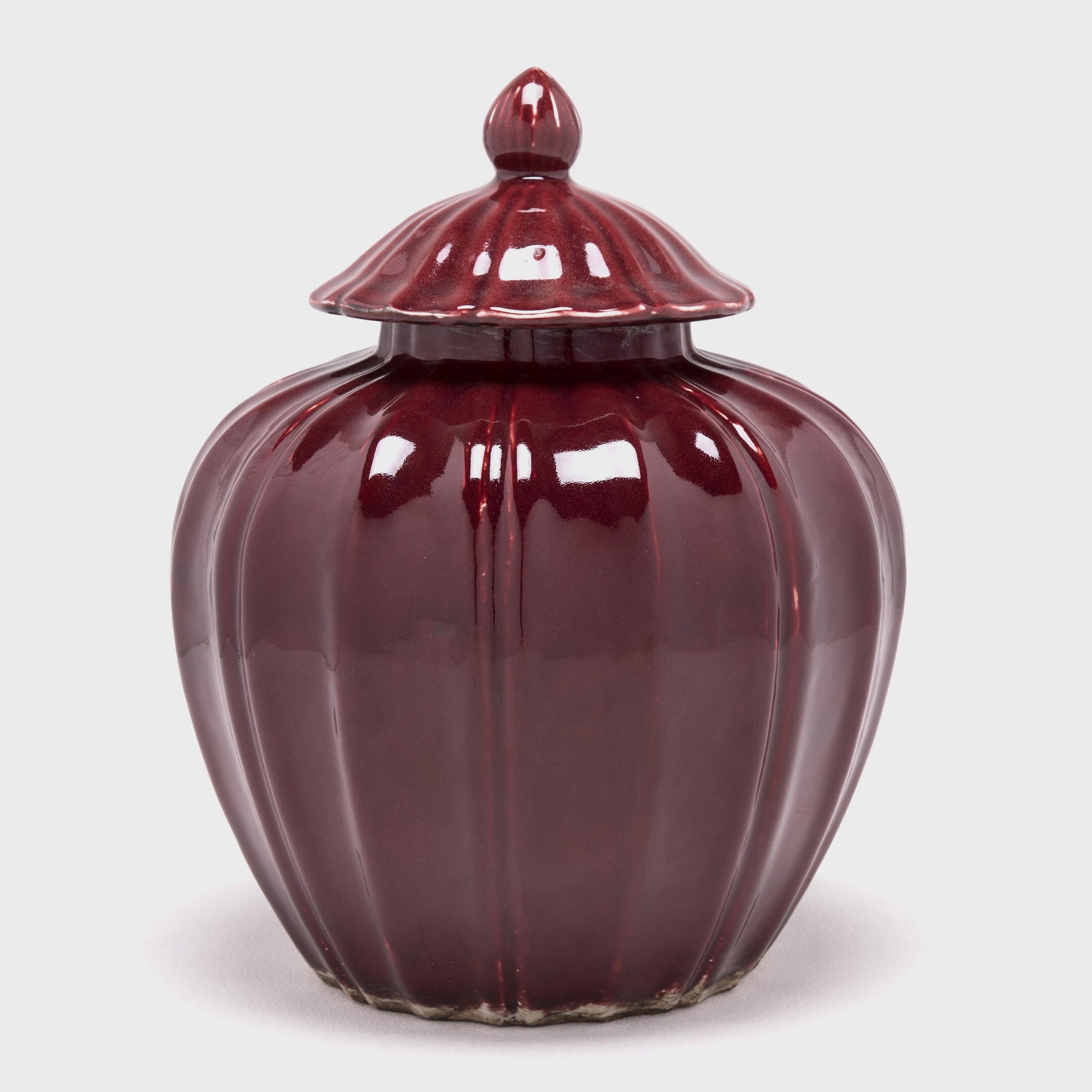 Glazed Chinese Oxblood Red Melon Jar For Sale