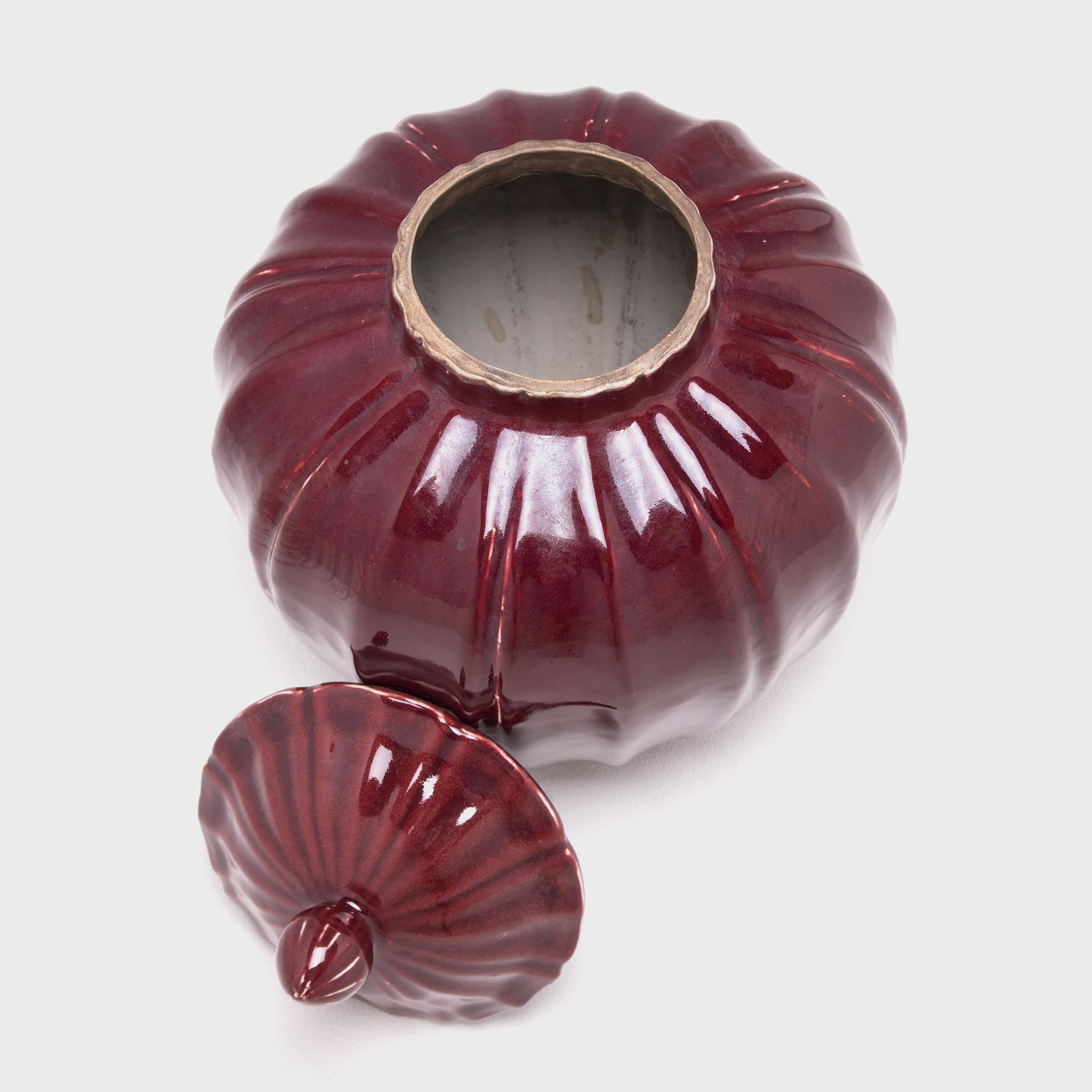 Contemporary Chinese Oxblood Red Melon Jar For Sale