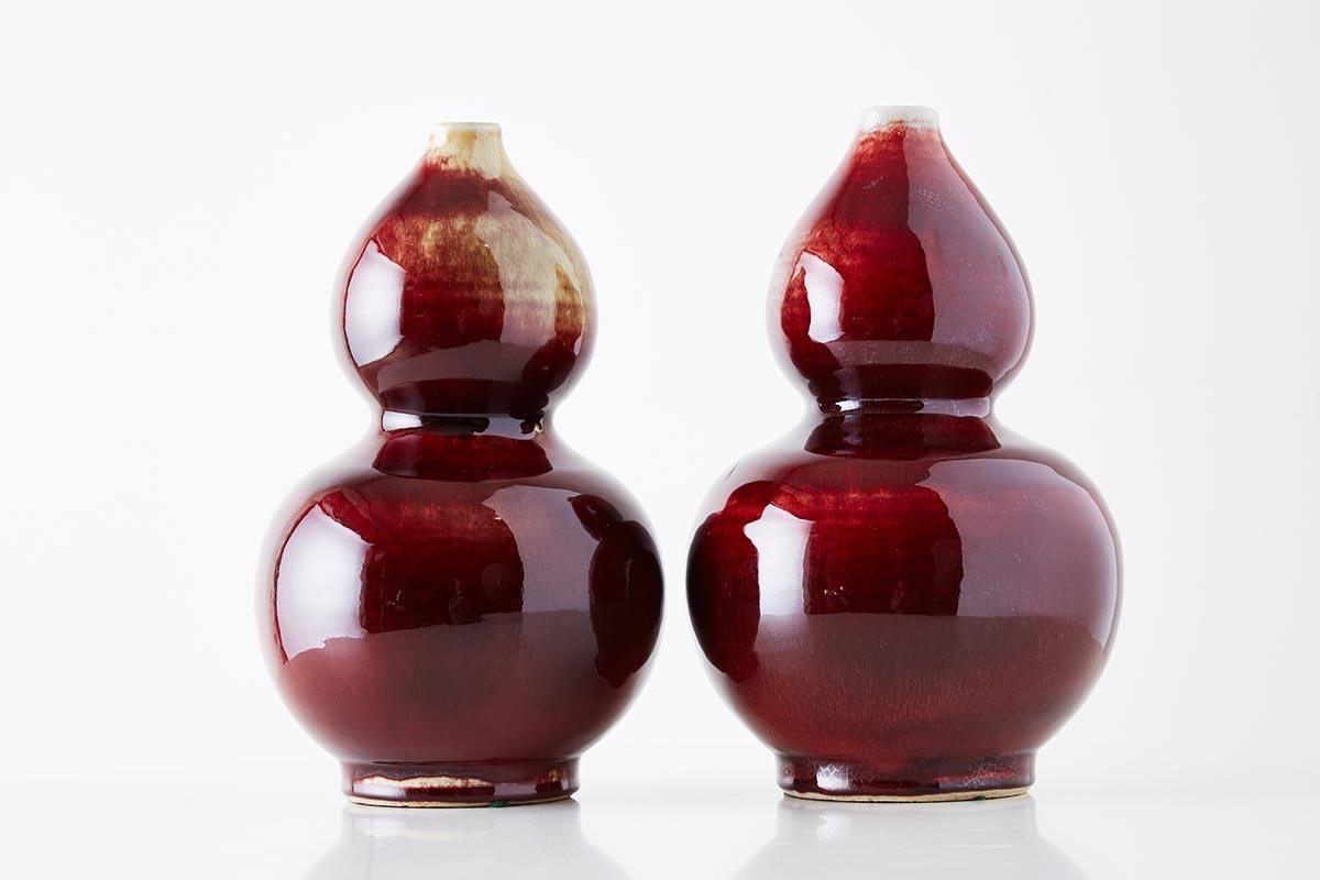Chinese Oxblood Sang De Boeuf Langyao Double Gourd Vases 13