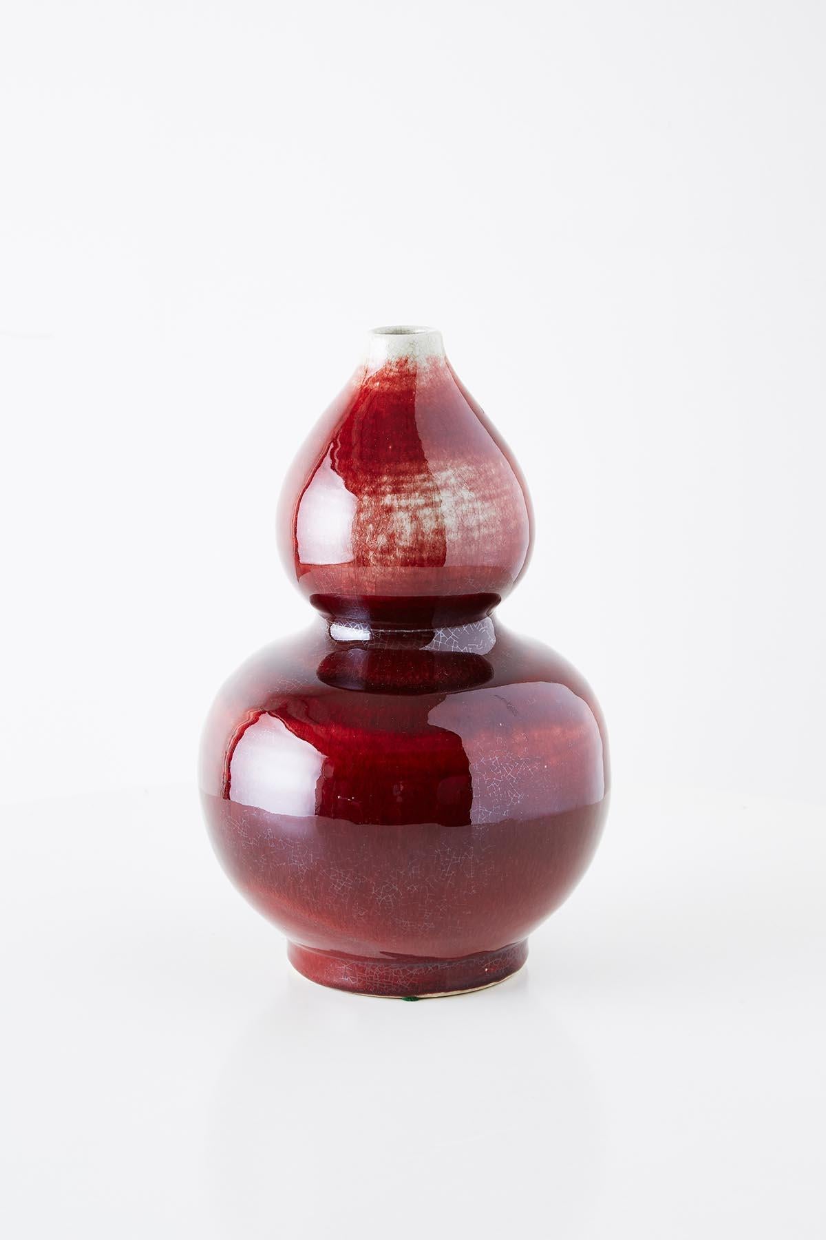 Hand-Crafted Chinese Oxblood Sang De Boeuf Langyao Double Gourd Vases