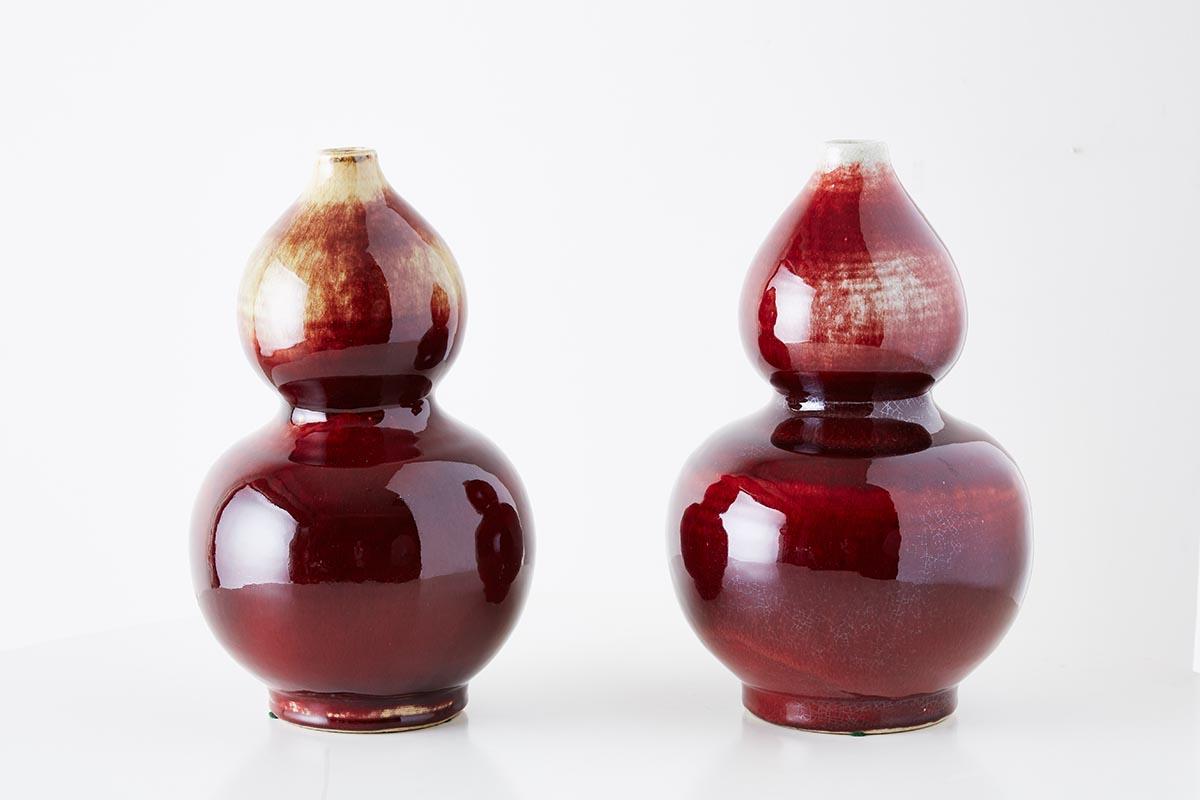 Chinese Oxblood Sang De Boeuf Langyao Double Gourd Vases In Good Condition In Rio Vista, CA