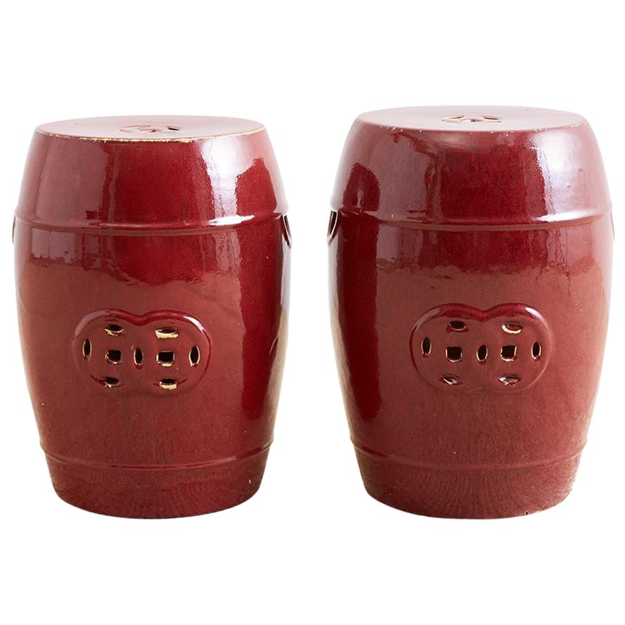 Chinese Oxblood Sang De Boeuf Style Garden Stools