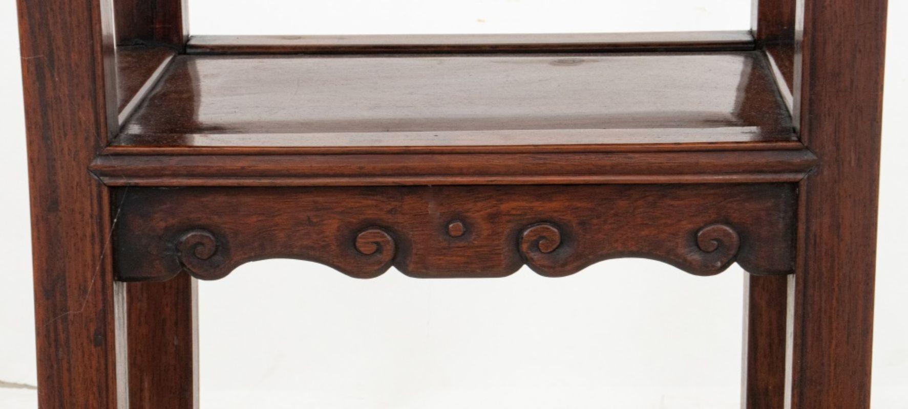 Chinese Padauk Floral Design Mother-of-Pearl Inlaid Two-Tier Side Table. 31.5