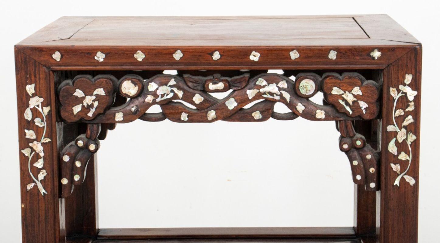 Chinese Padauk Mother-of-Pearl Inlaid Side Table In Good Condition For Sale In Astoria, NY