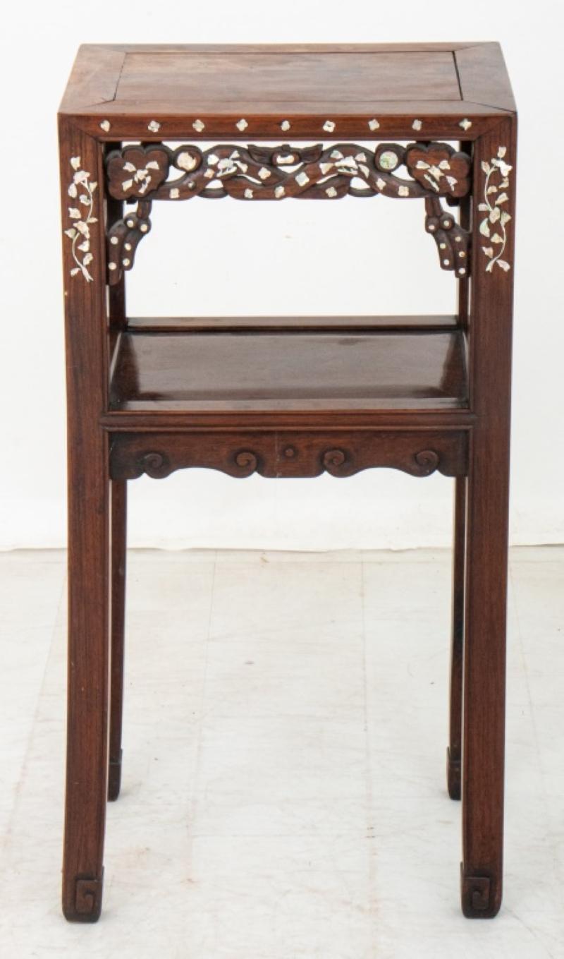 Chinese Padauk Mother-of-Pearl Inlaid Side Table For Sale 3