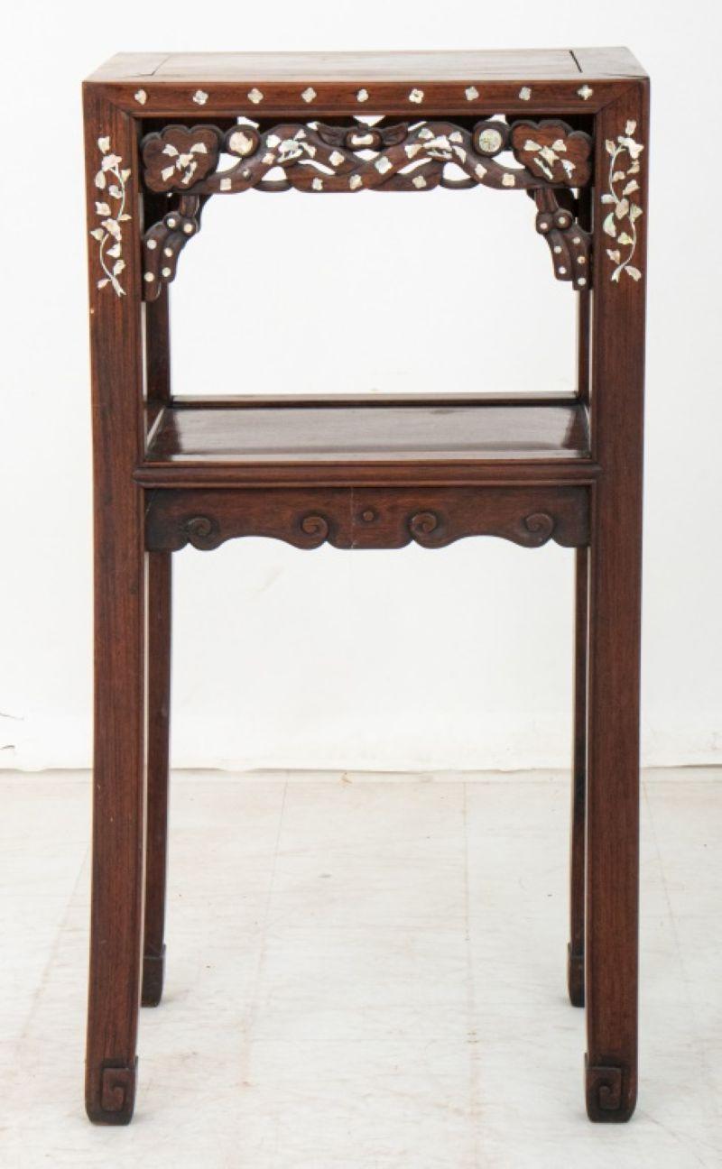 Chinese Padauk Mother-of-Pearl Inlaid Side Table For Sale 4