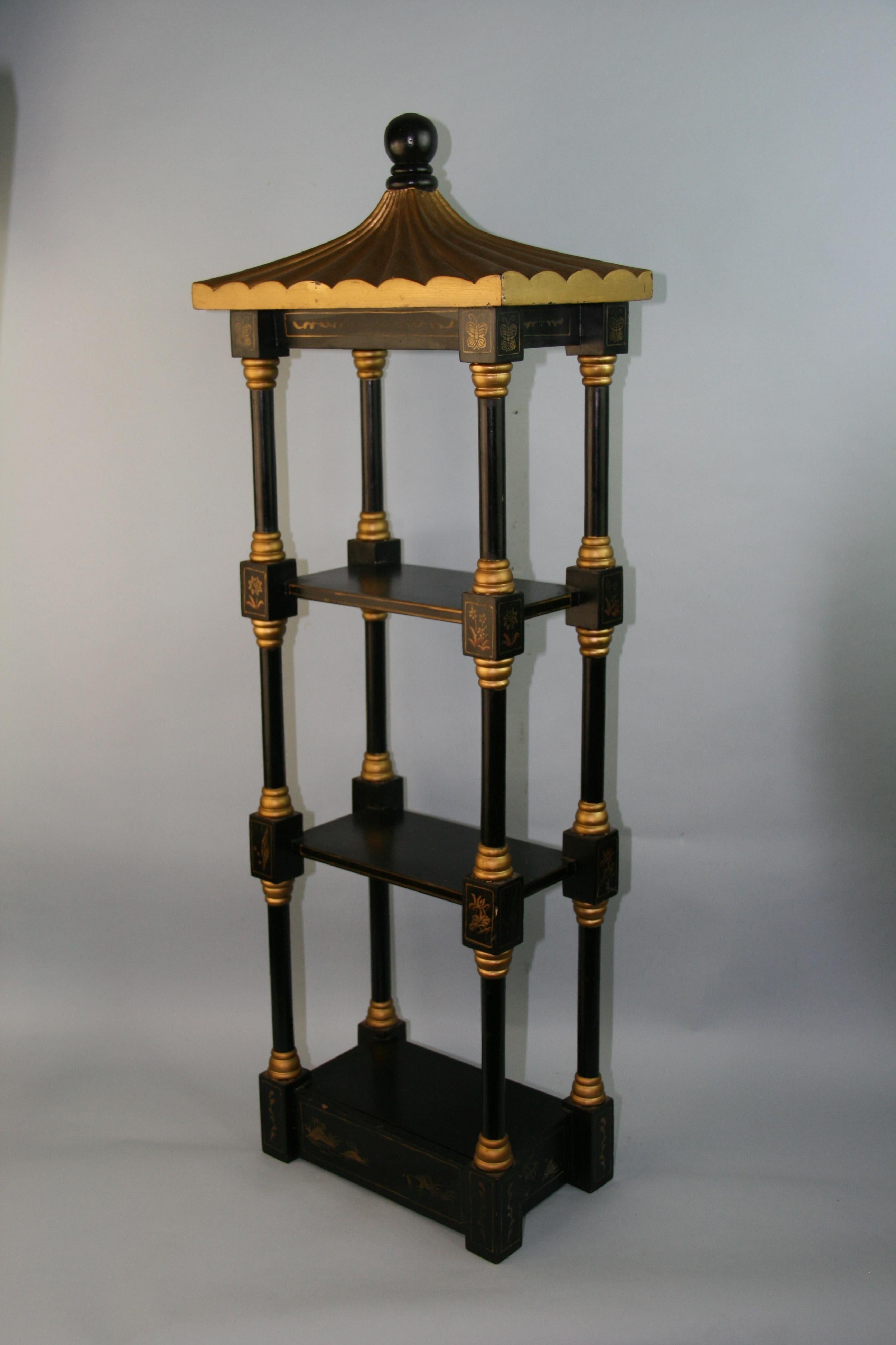 Mid-20th Century Chinese Pagoda Three-Tier Wall Shelf For Sale