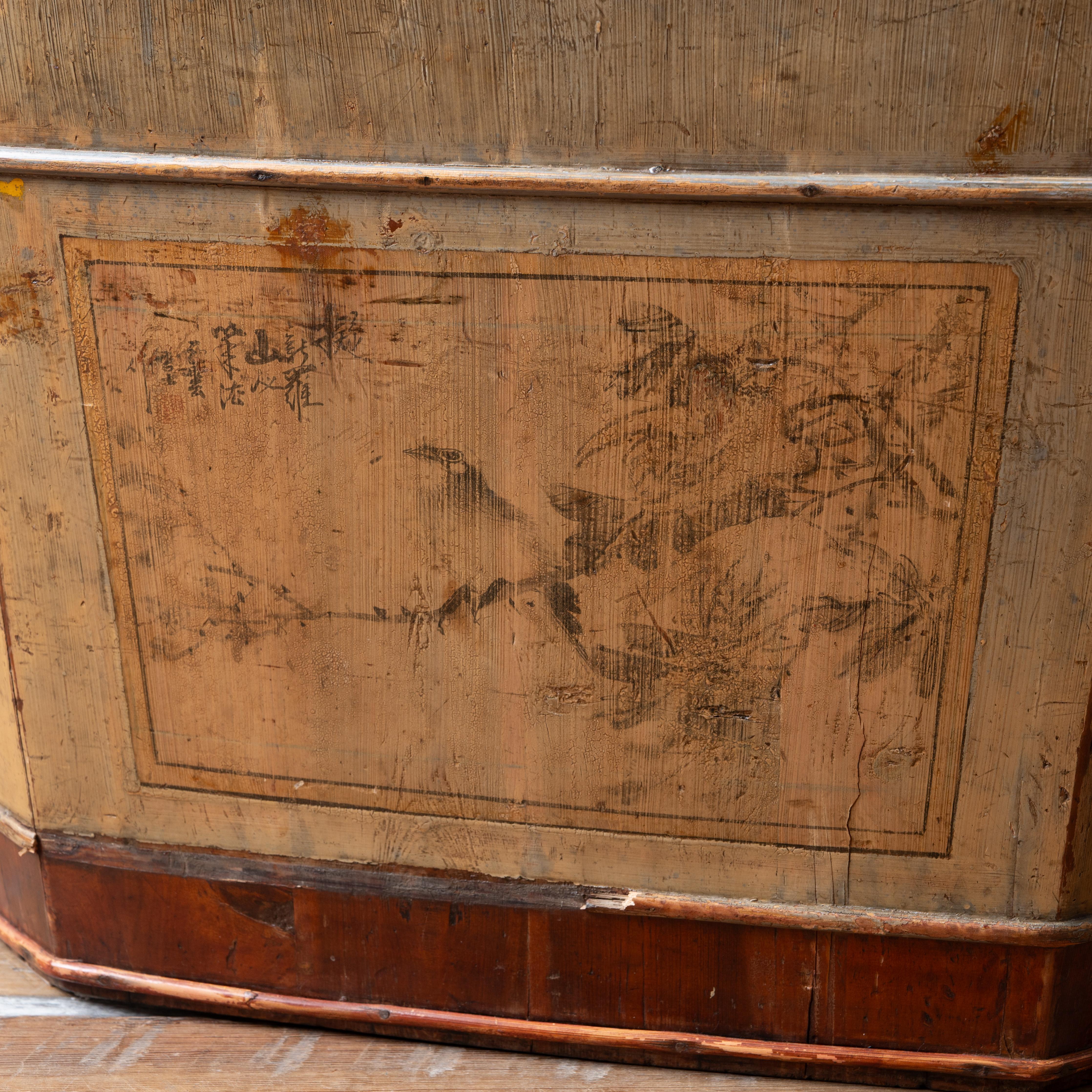 Bois Corbeille à grains décorée à la peinture chinoise, 19e siècle en vente