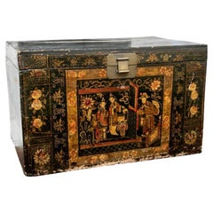 Antique Chinese Paint Decorated Trunk as Cocktail Table