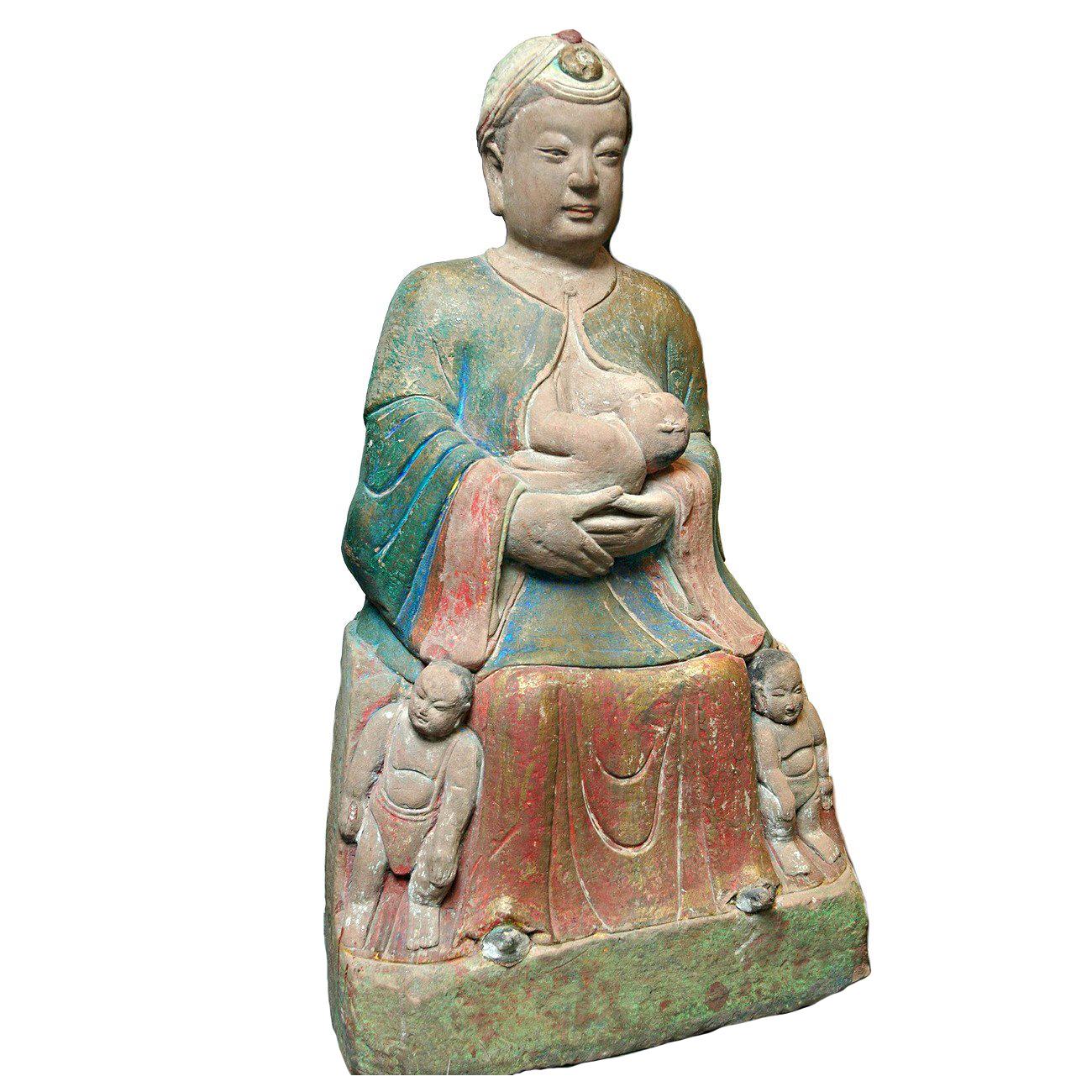 A Chinese Painted and Carved Sandstone Figure of a Guanyin Southern Song Dynasty For Sale