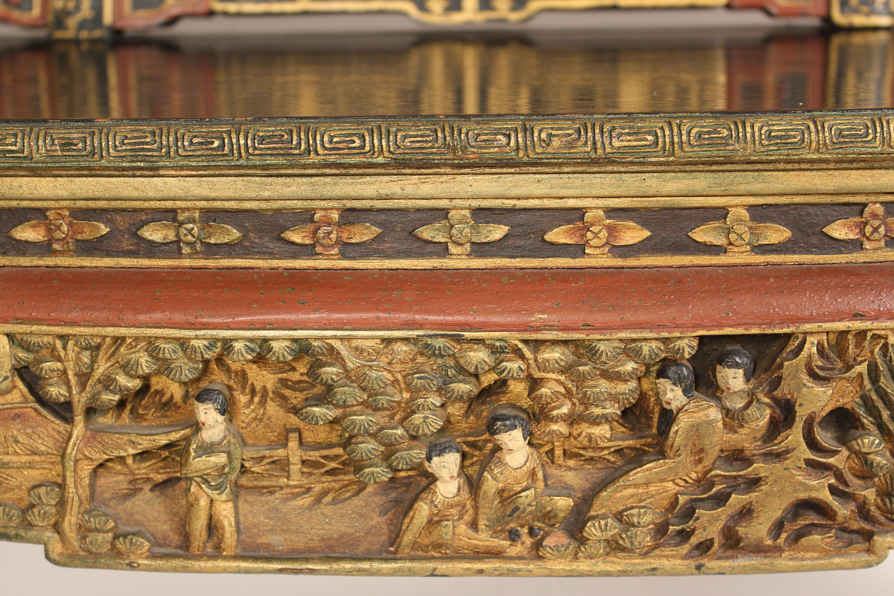 Chinese Painted and Gilt Decorated Bench For Sale 6