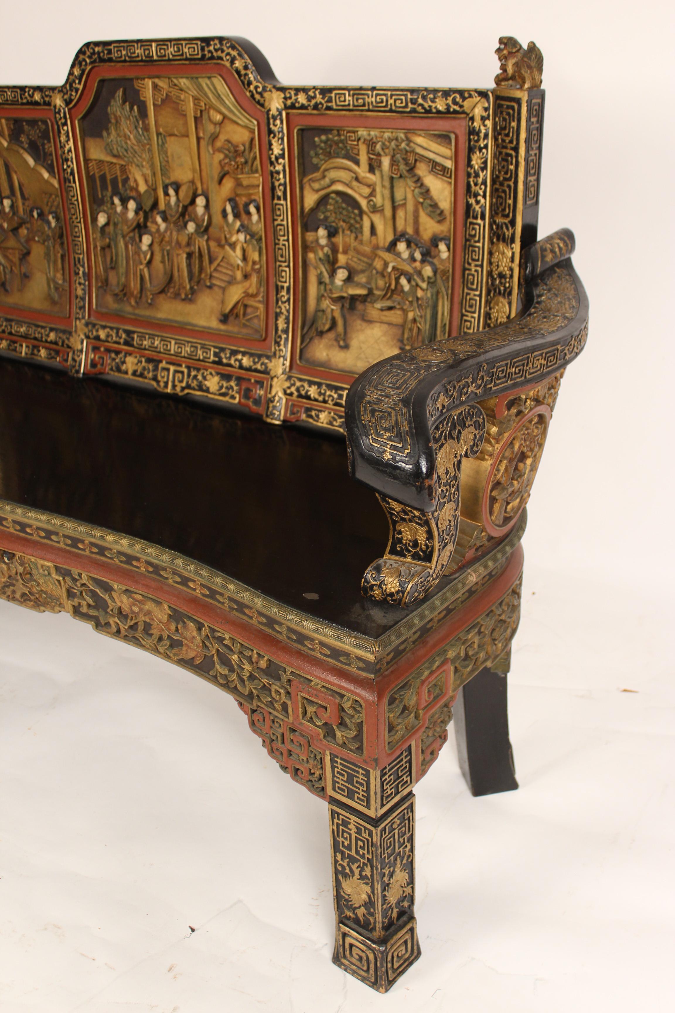 20th Century Chinese Painted and Gilt Decorated Bench For Sale