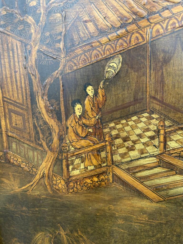 Chinese Painted and Lacquered Panel Landscape with Figures, Large Scale 4