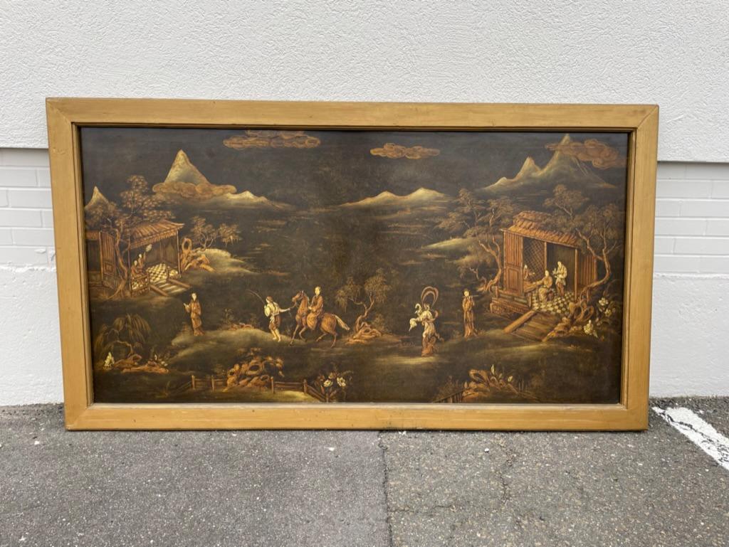Chinese Painted and Lacquered Panel Landscape with Figures, Large Scale  5