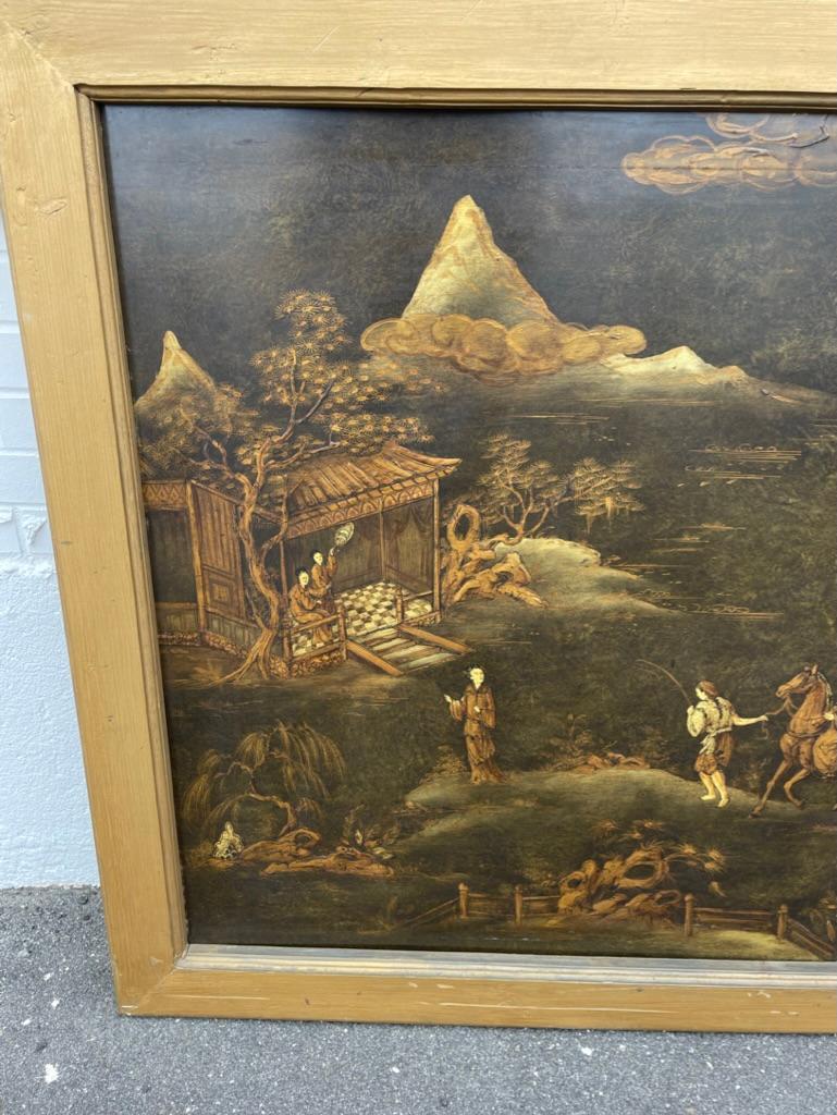 Chinese Painted and Lacquered Panel Landscape with Figures, Large Scale 1