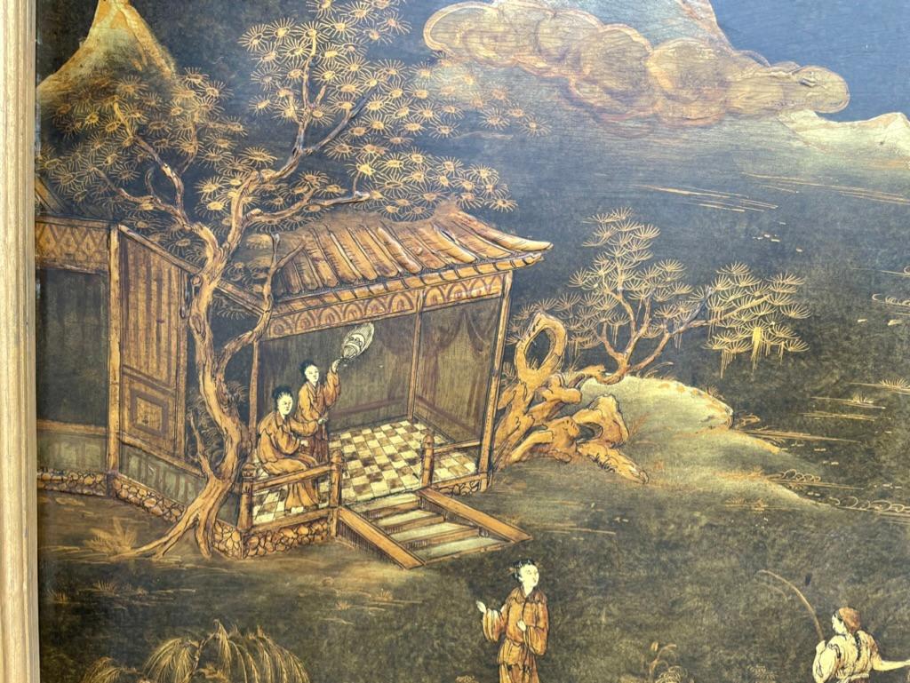 Chinese Painted and Lacquered Panel Landscape with Figures, Large Scale  2