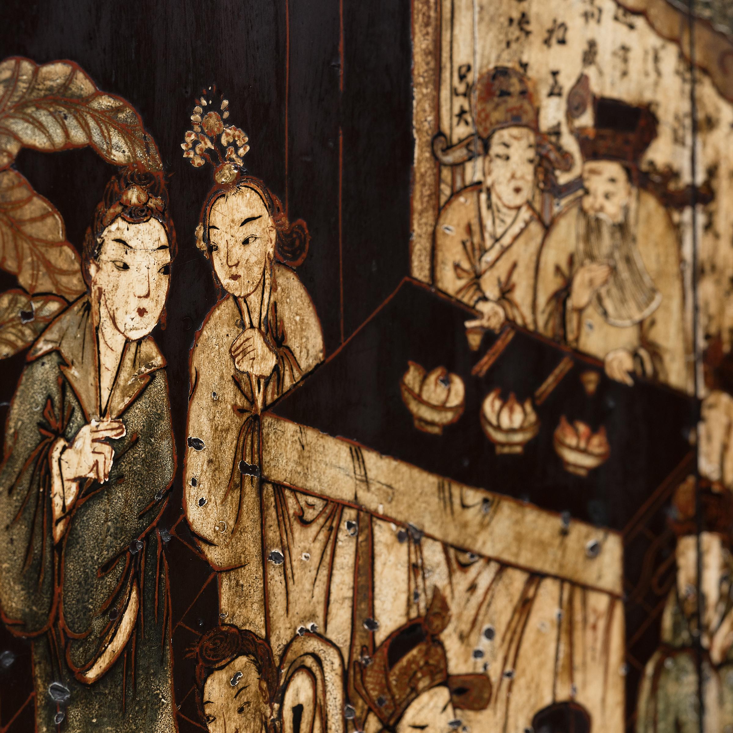 Meuble de rangement chinois d'écoliers en laque noire peinte, vers 1800 en vente 2