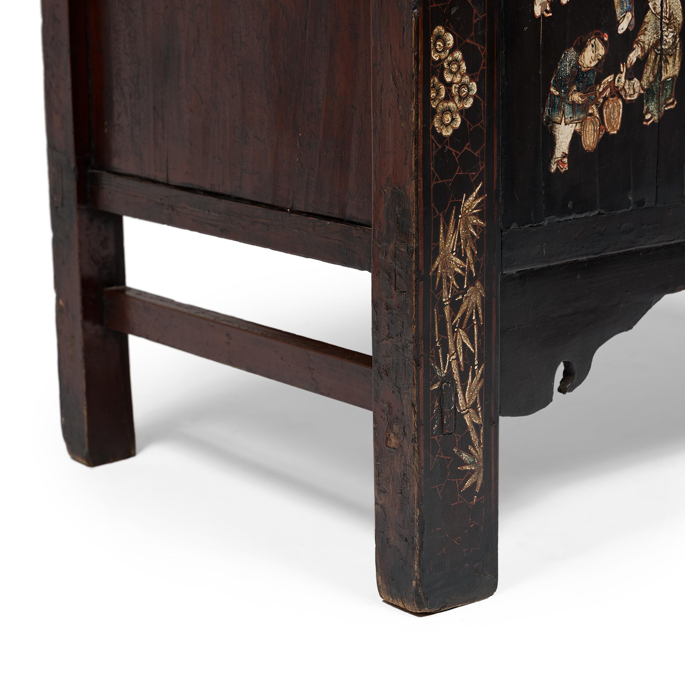 Chinese Painted Black Lacquer Scholars' Cabinet, c. 1800 For Sale 6