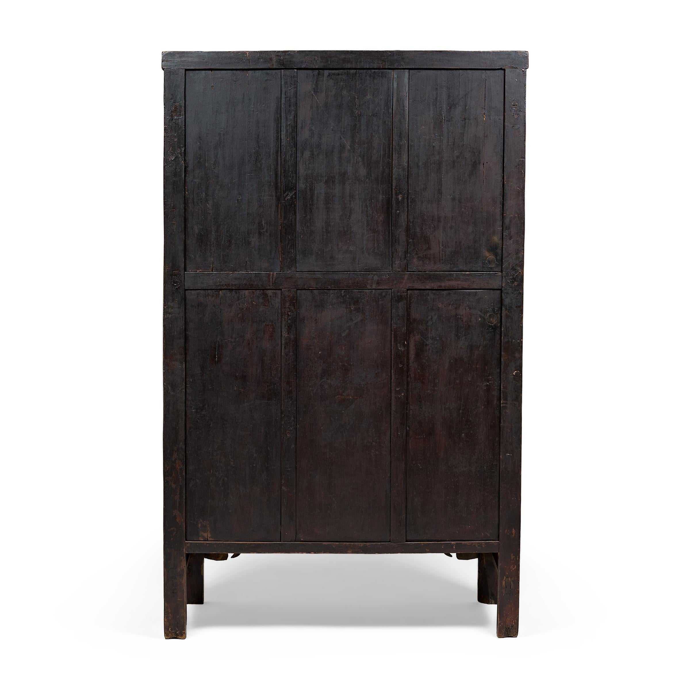 19th Century Chinese Painted Black Lacquer Scholars' Cabinet, c. 1800 For Sale