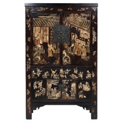 Chinese Painted Black Lacquer Scholars' Cabinet, c. 1800