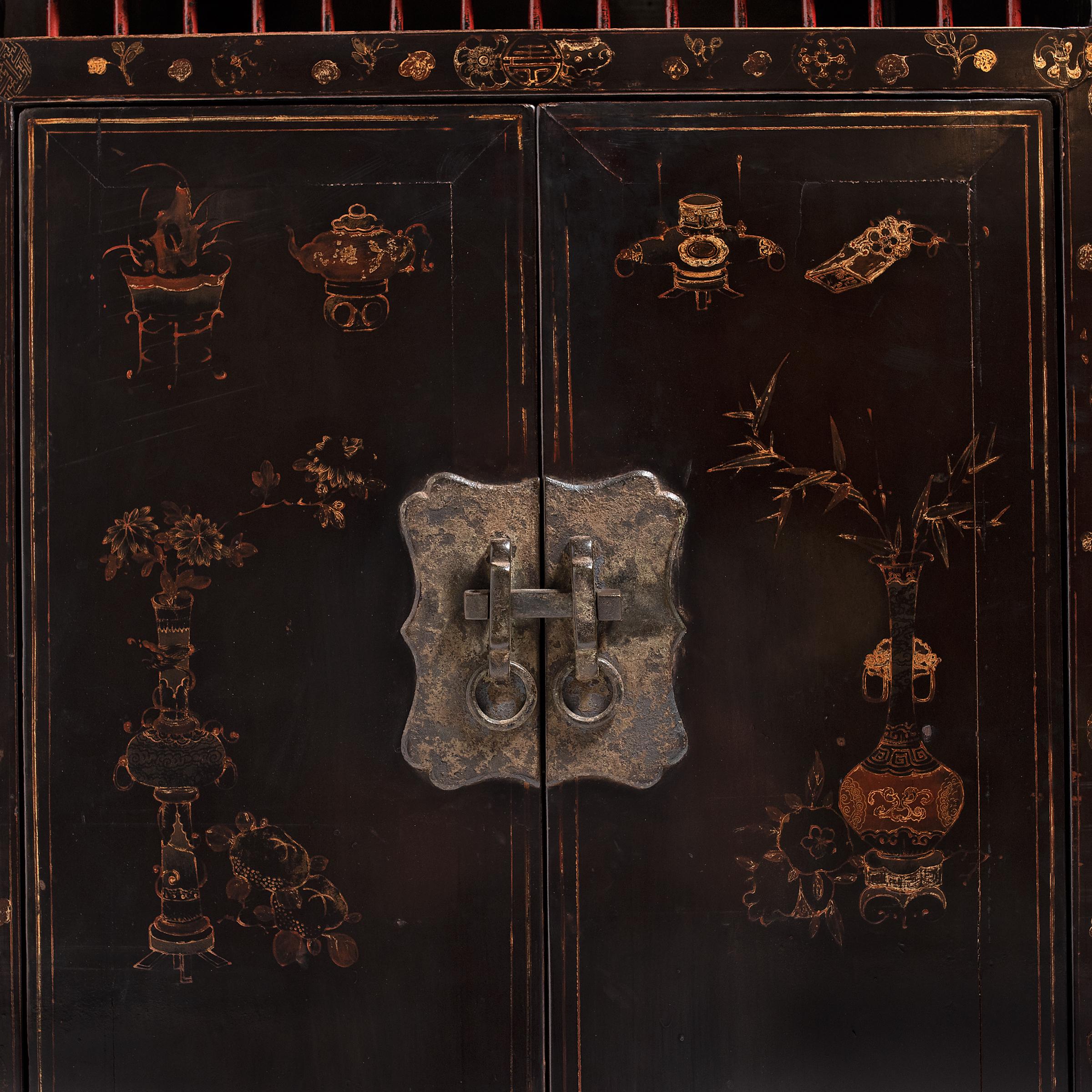 Elm Chinese Painted Book Cabinet, c. 1850 For Sale