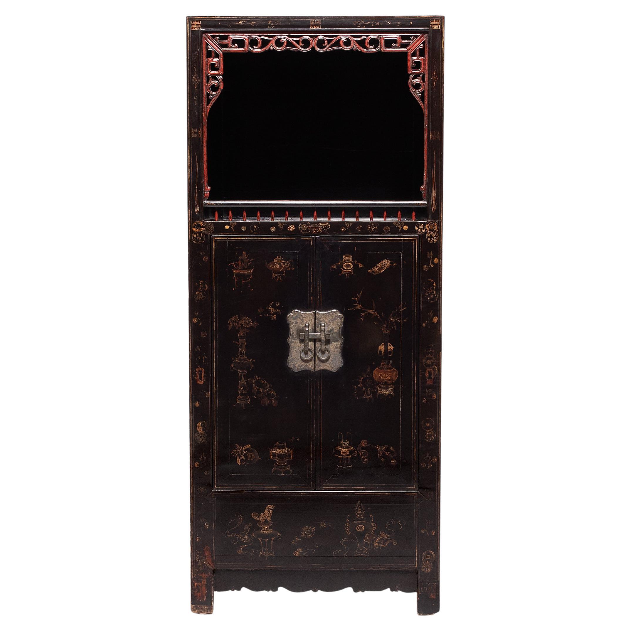 Chinese Painted Book Cabinet, c. 1850 For Sale
