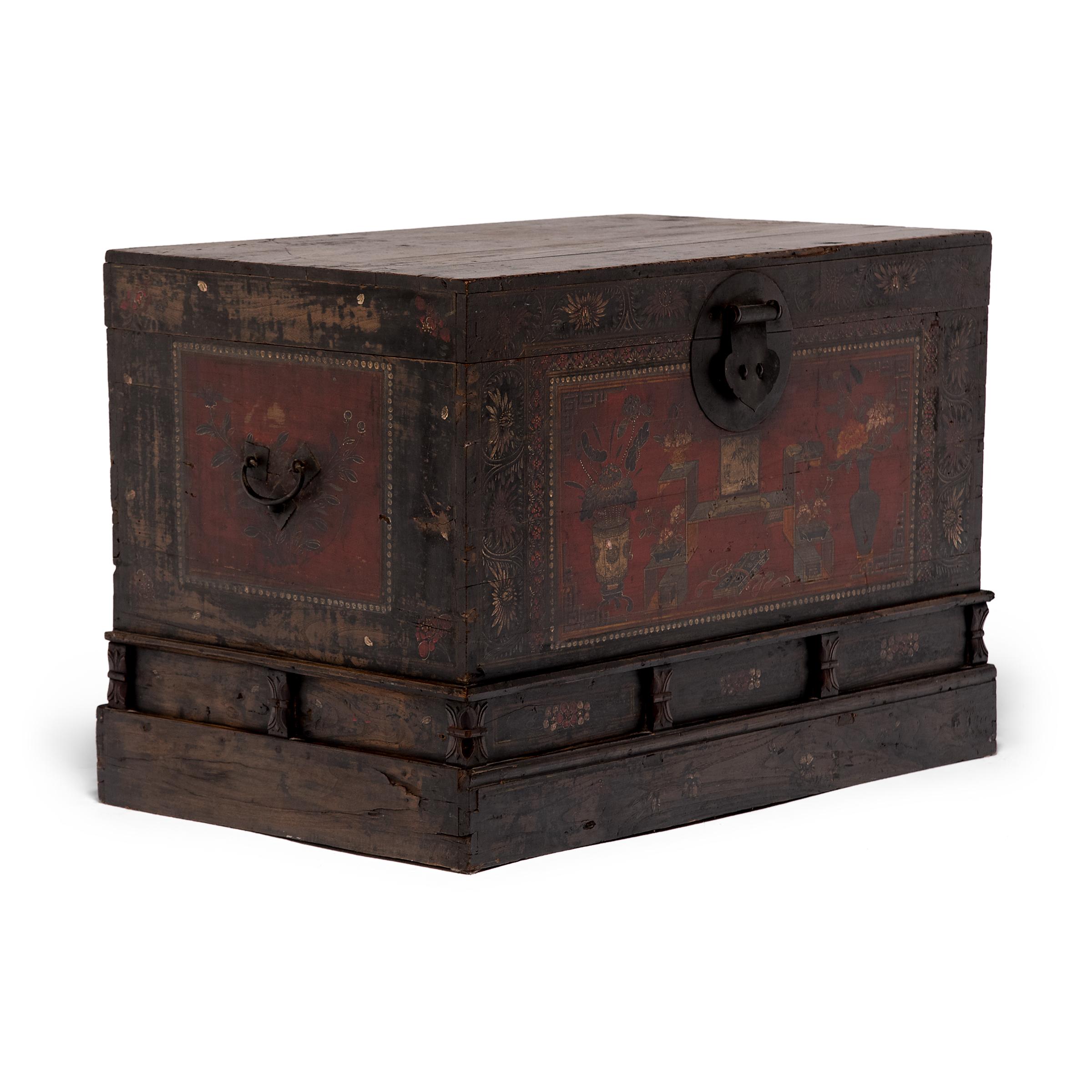 Lacquered Chinese Painted Book Chest, c. 1850