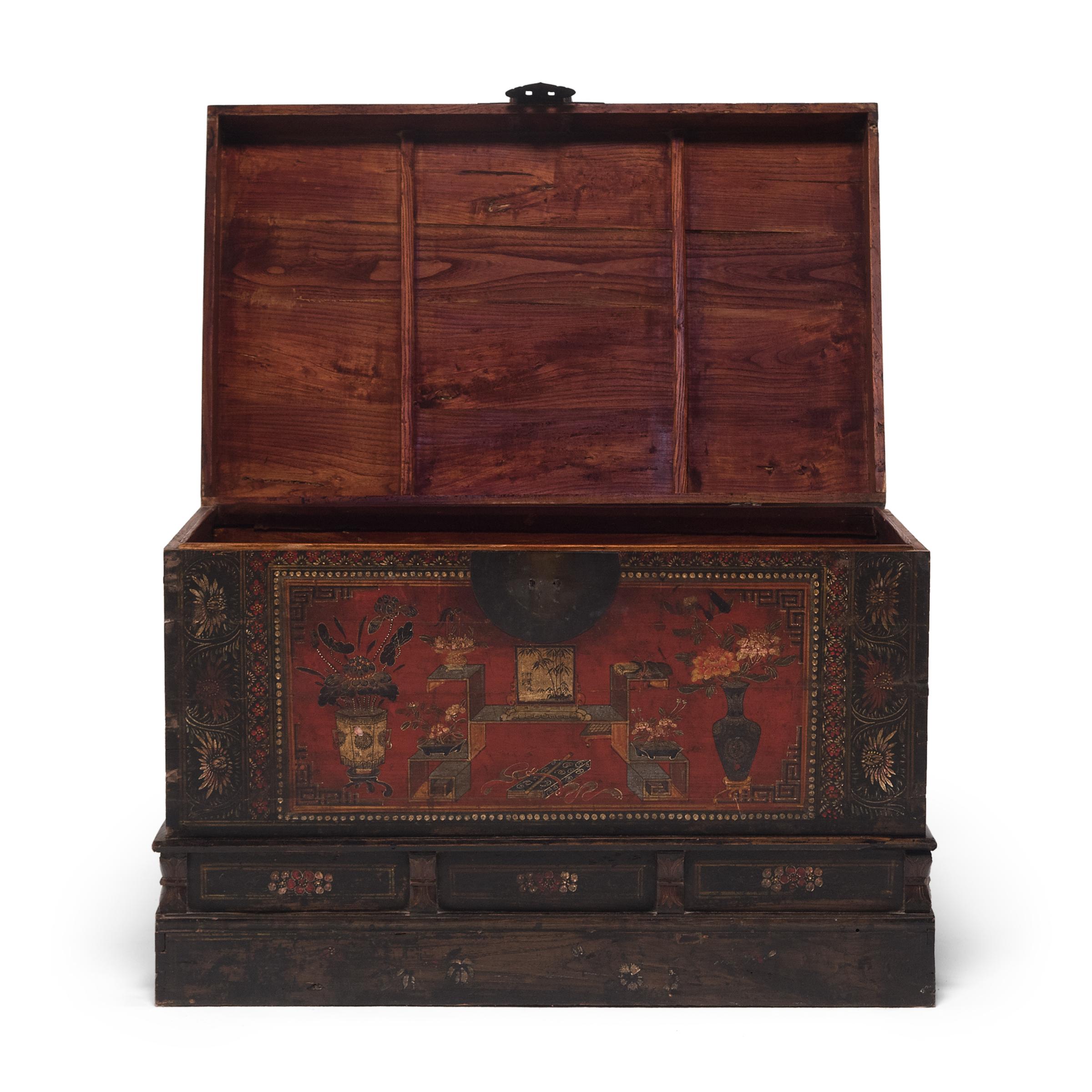 19th Century Chinese Painted Book Chest, c. 1850