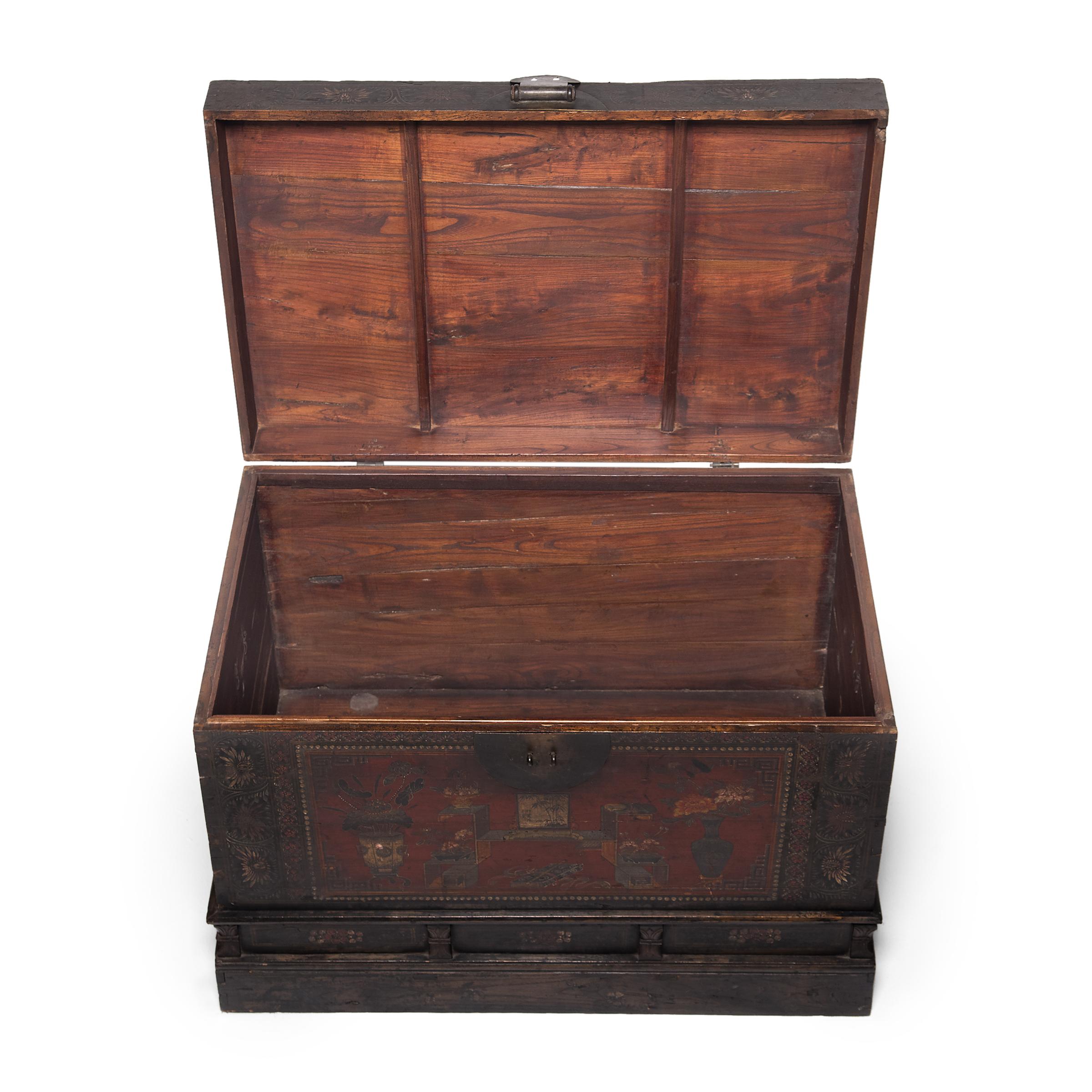 Elm Chinese Painted Book Chest, c. 1850