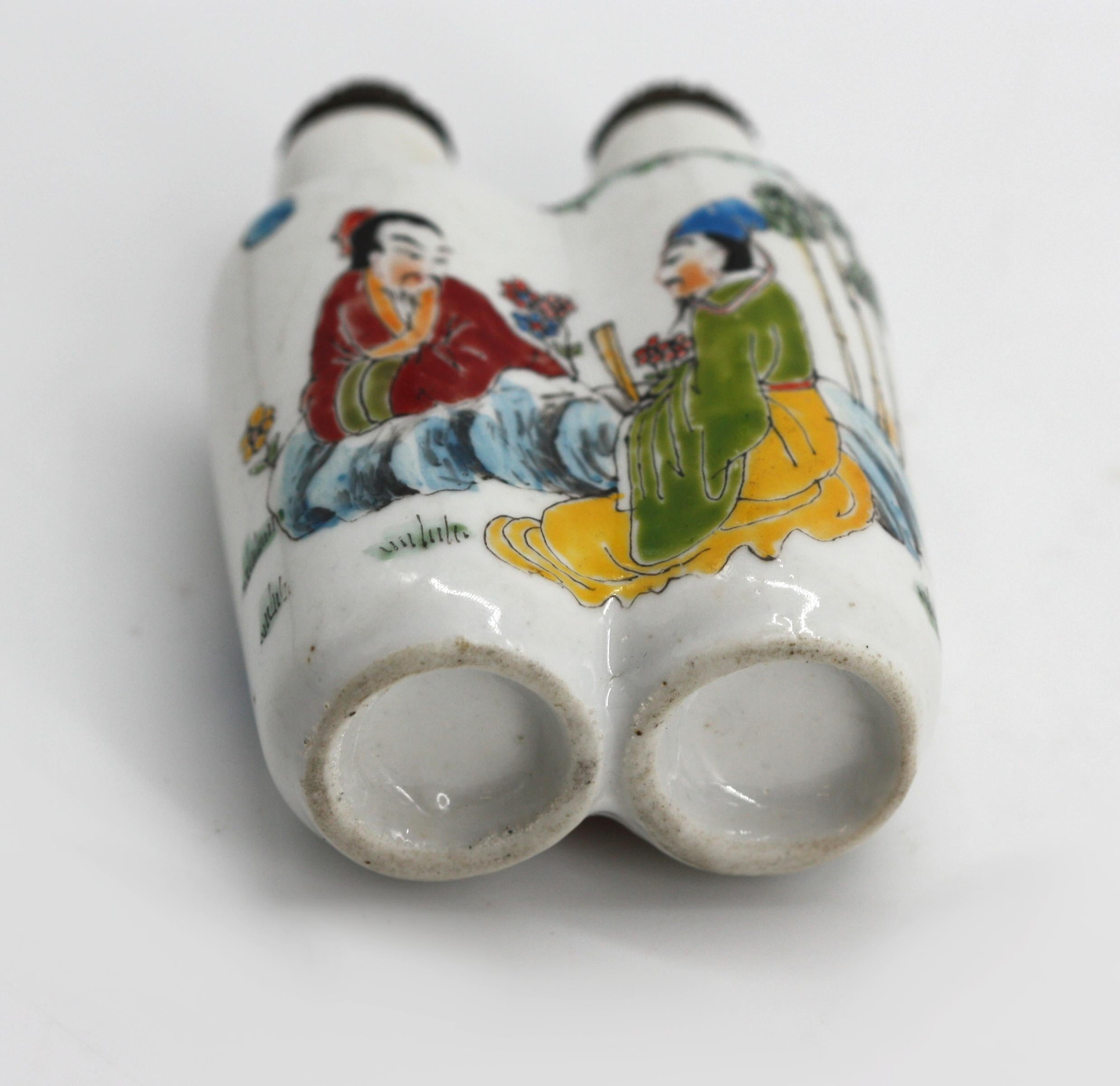 20th Century Chinese Painted Double-Form Porcelain Snuff Bottle For Sale