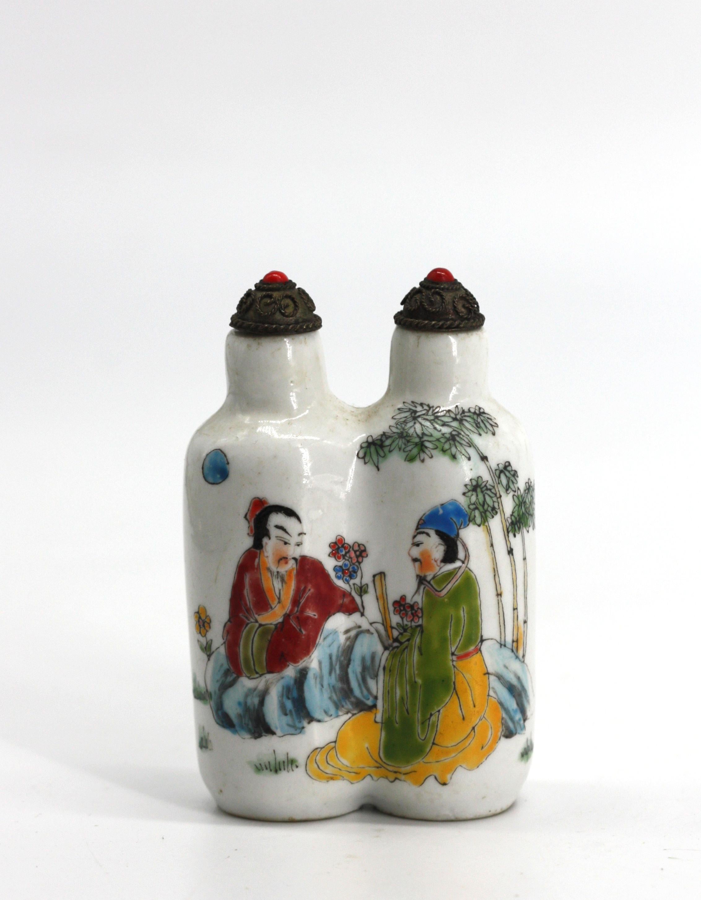 Chinese Painted Double-Form Porcelain Snuff Bottle For Sale 3