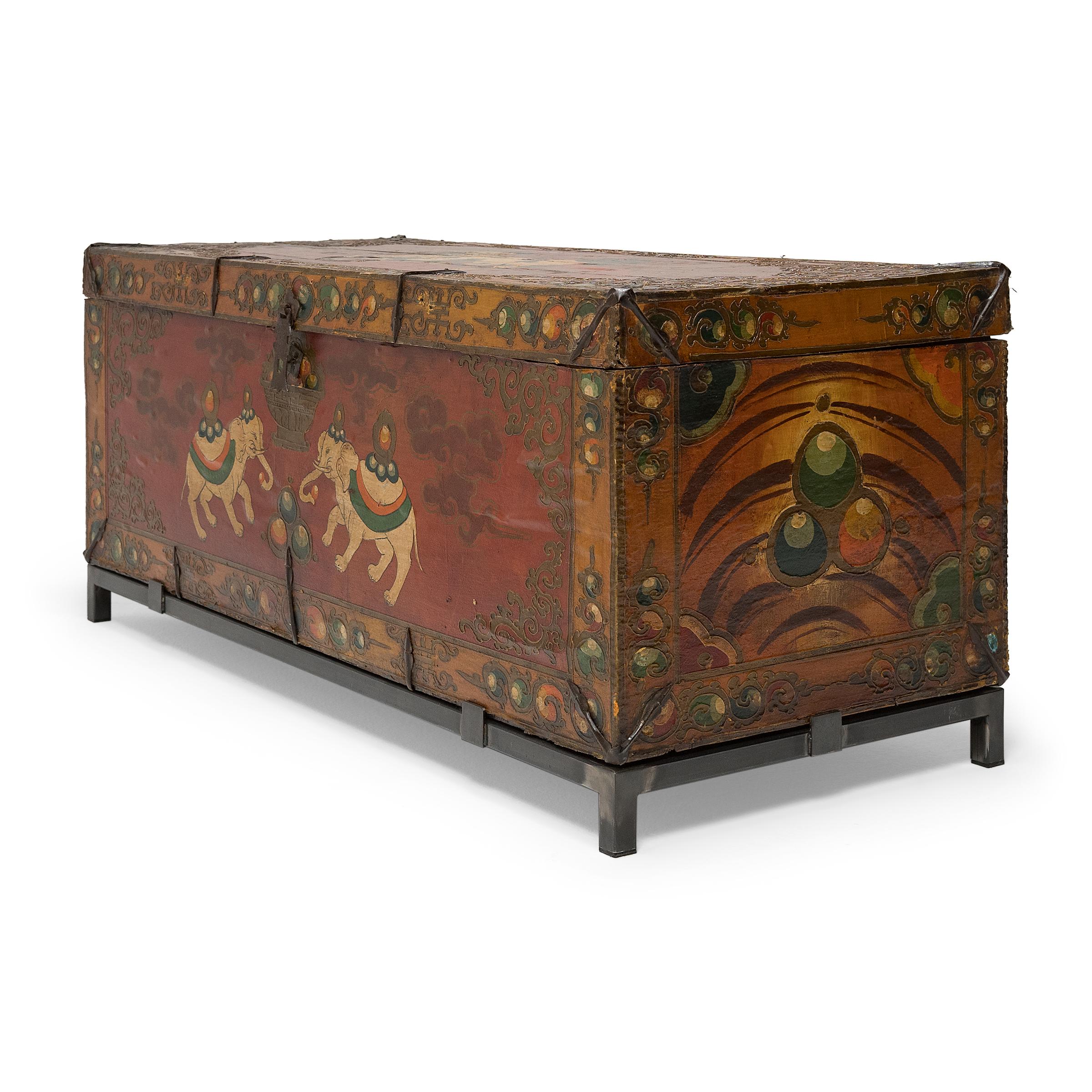 Tibetan Chinese Painted Elephant Trunk Table, C. 1900 For Sale