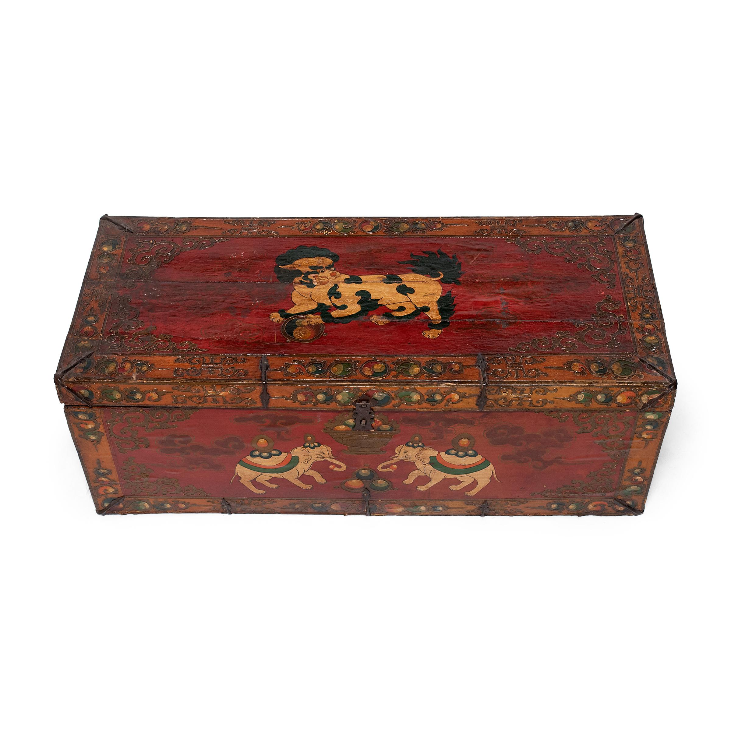 Asiatique Table tronc d'éléphant peint, chinoise, vers 1900 en vente